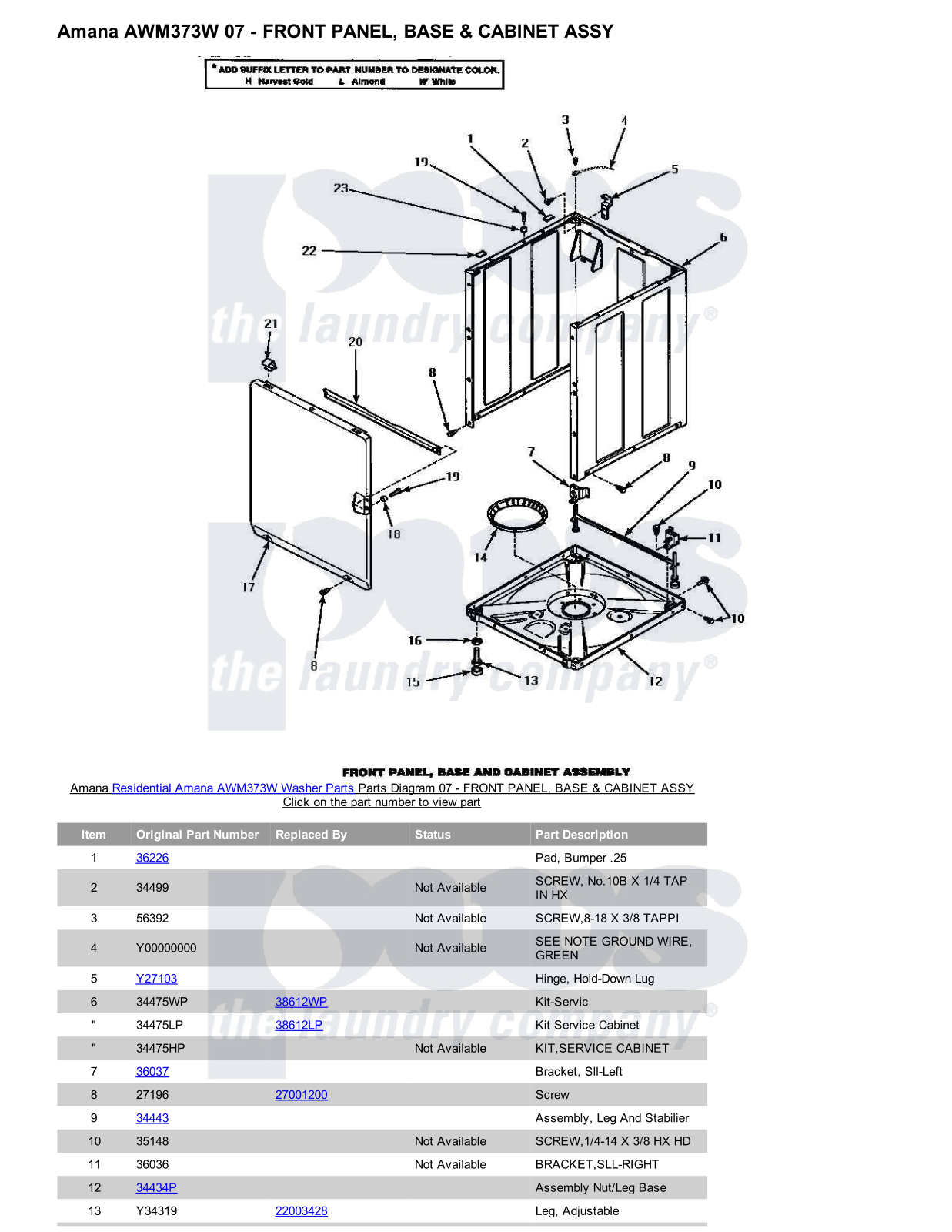 Amana AWM373W Parts Diagram