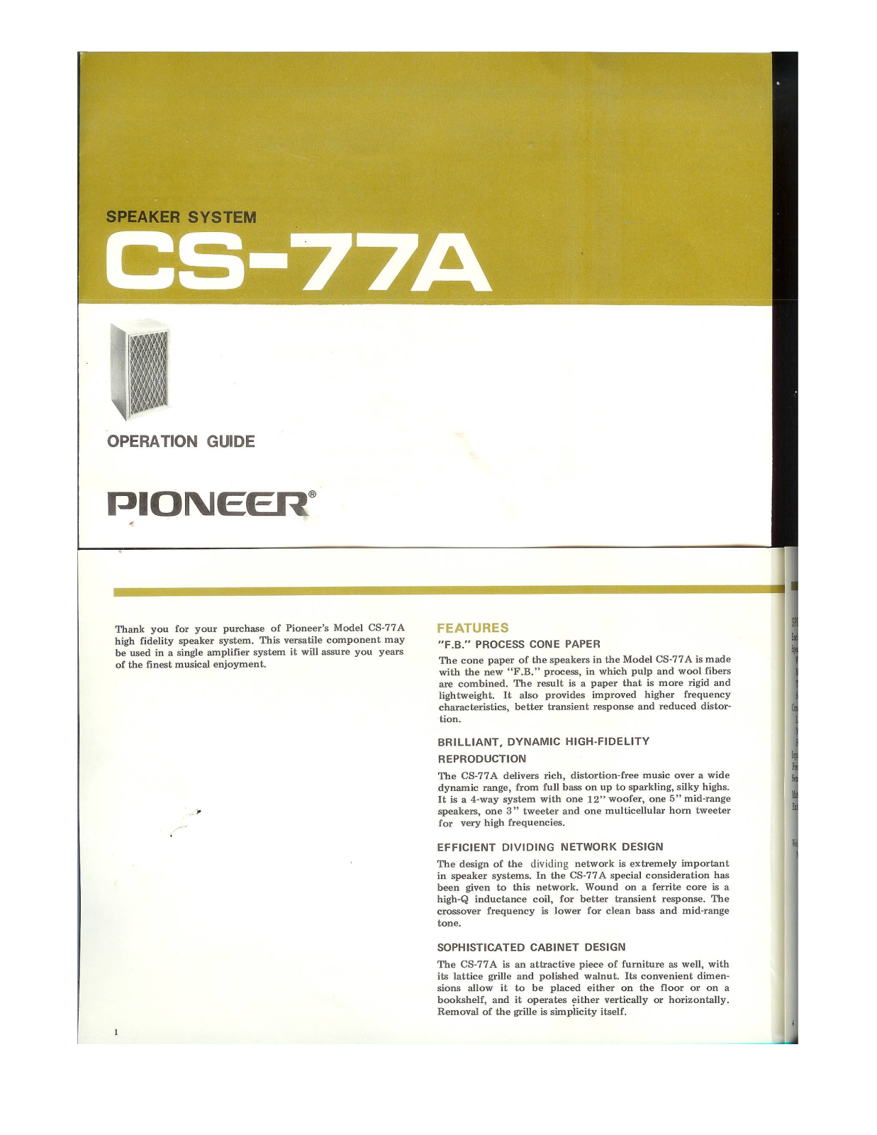 Pioneer CS-77A Owners Manual