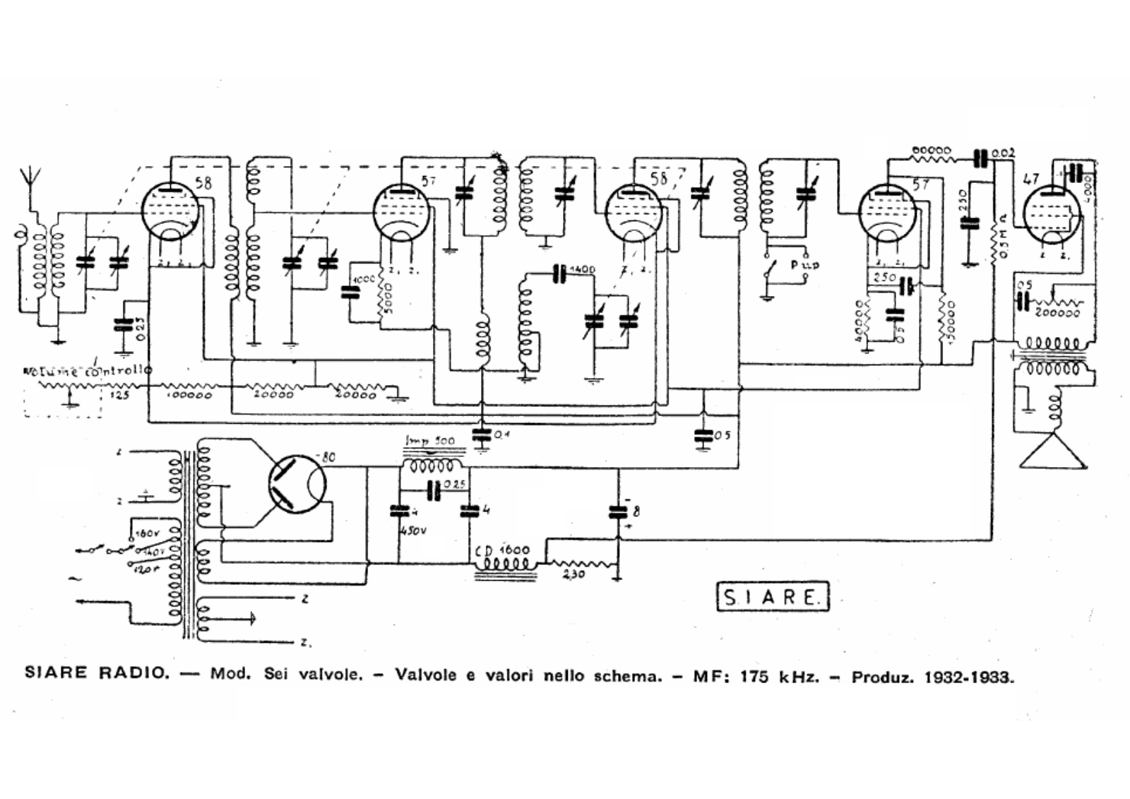 Siare Crosley sei valvole schematic