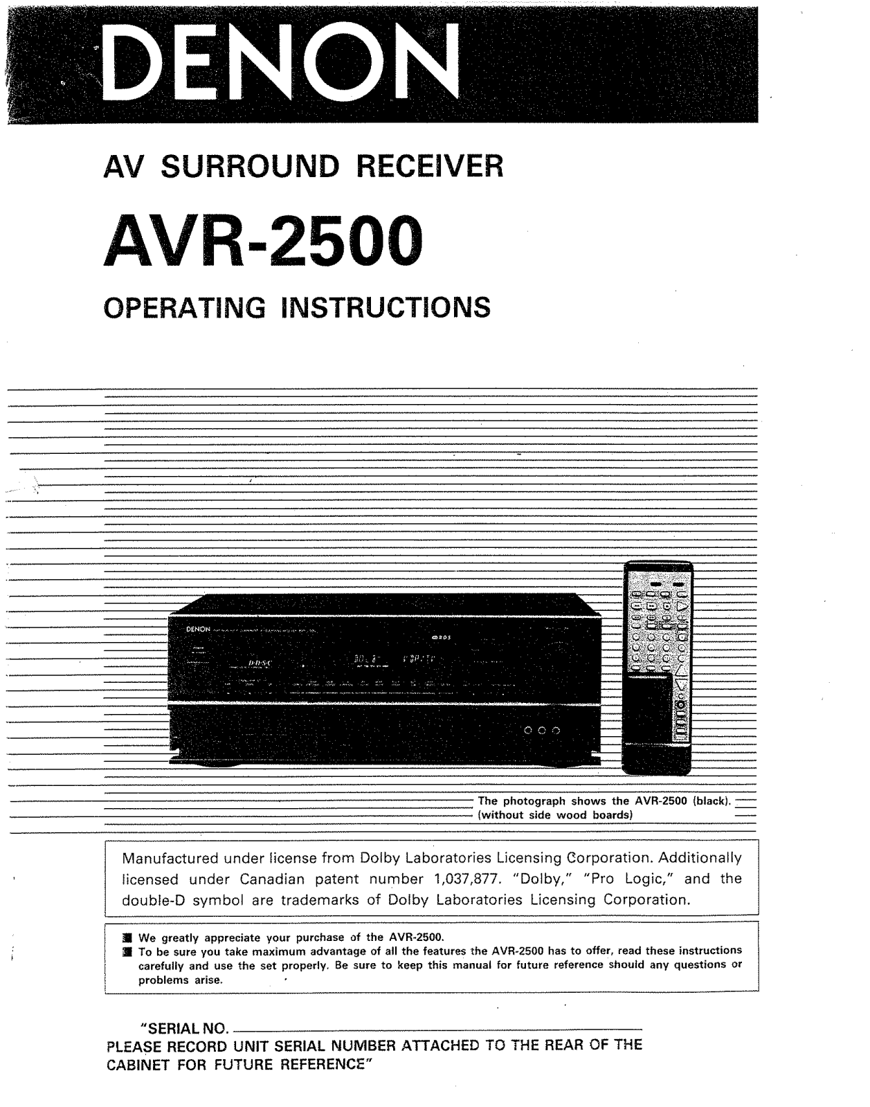 Denon AVR-2500 User Manual