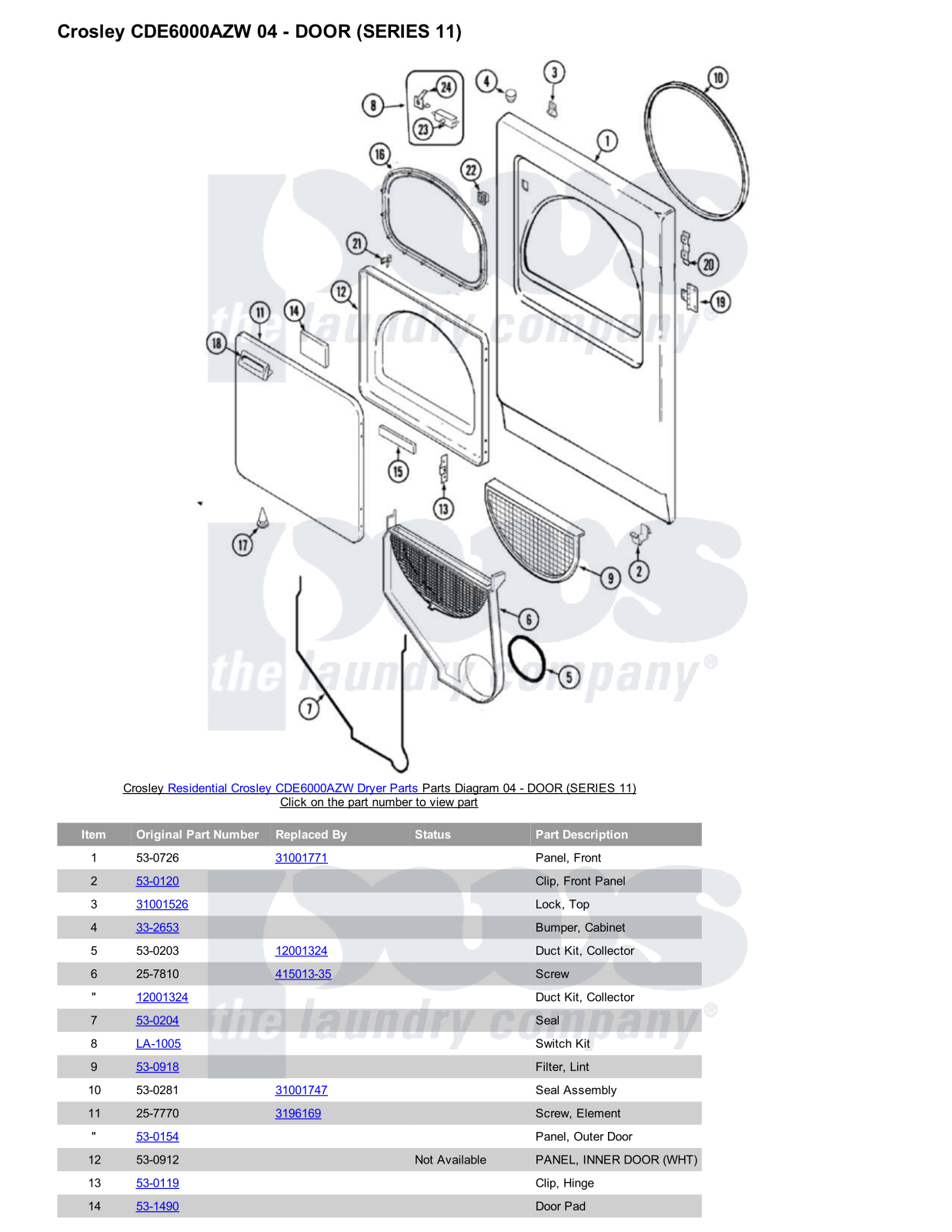 Crosley CDE6000AZW Parts Diagram