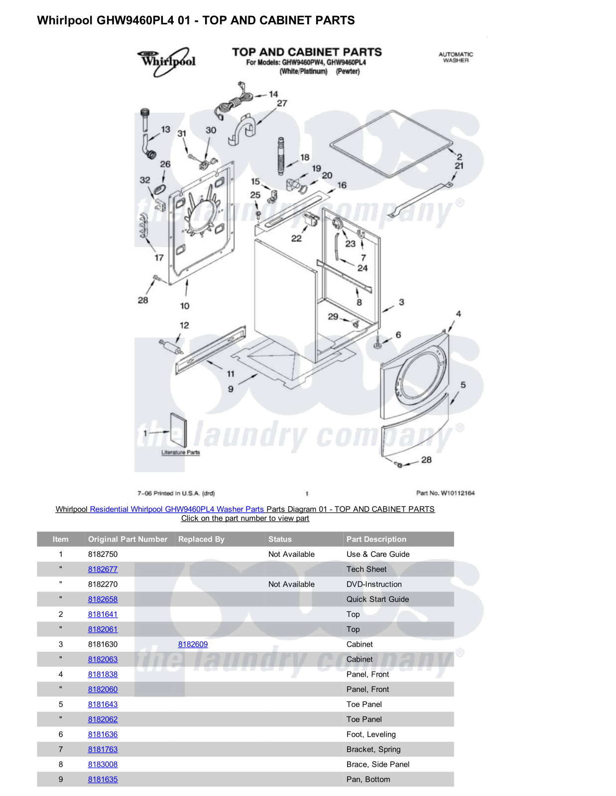 Whirlpool GHW9460PL4 Parts Diagram