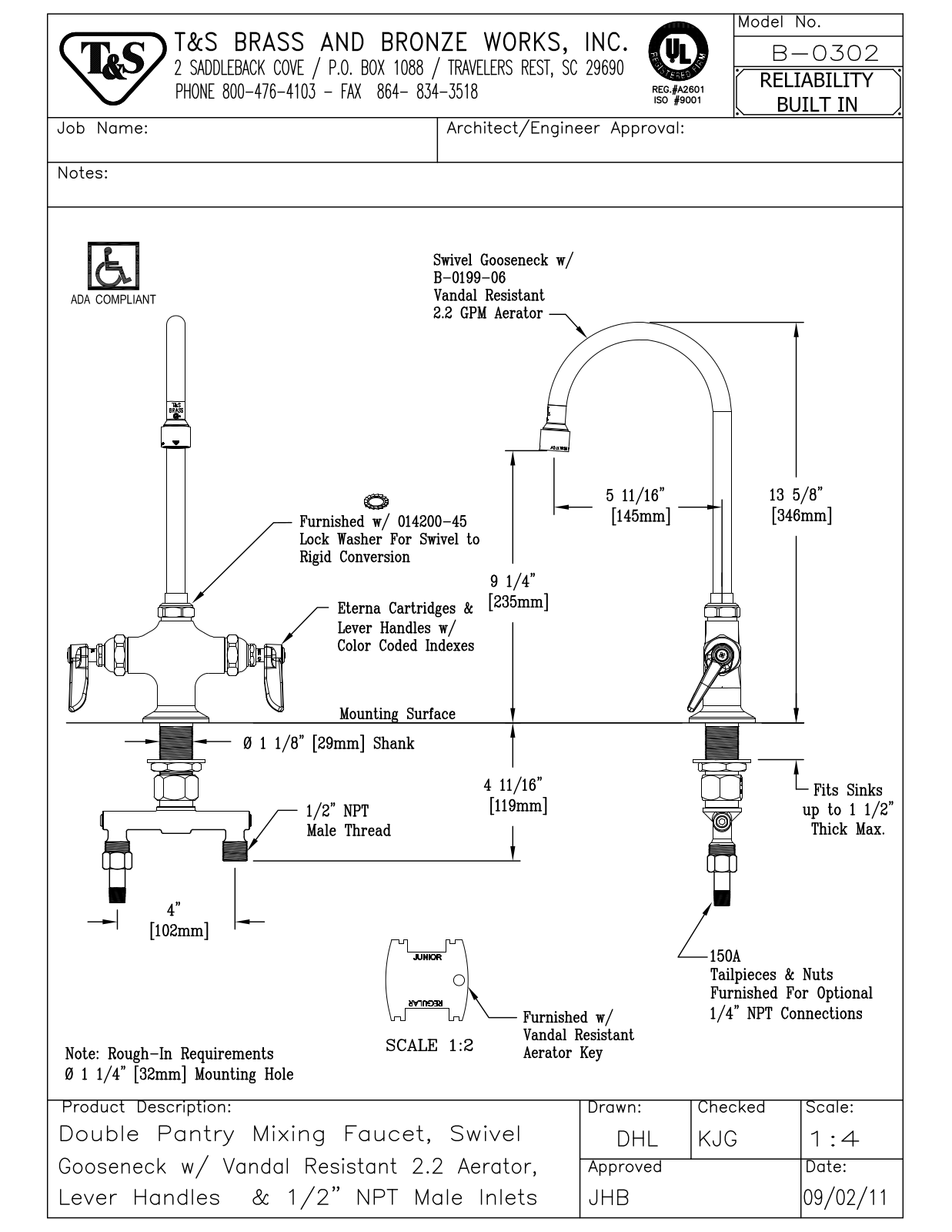 T&S Brass B-0302 User Manual