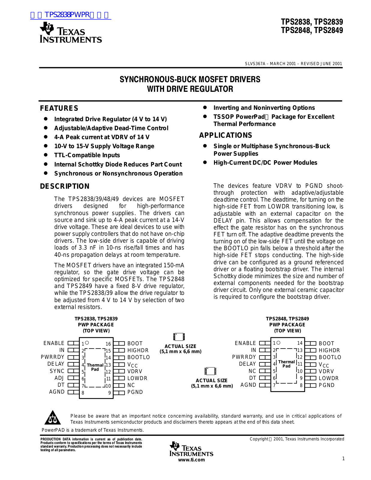 TEXAS INSTRUMENTS TPS2838 Technical data