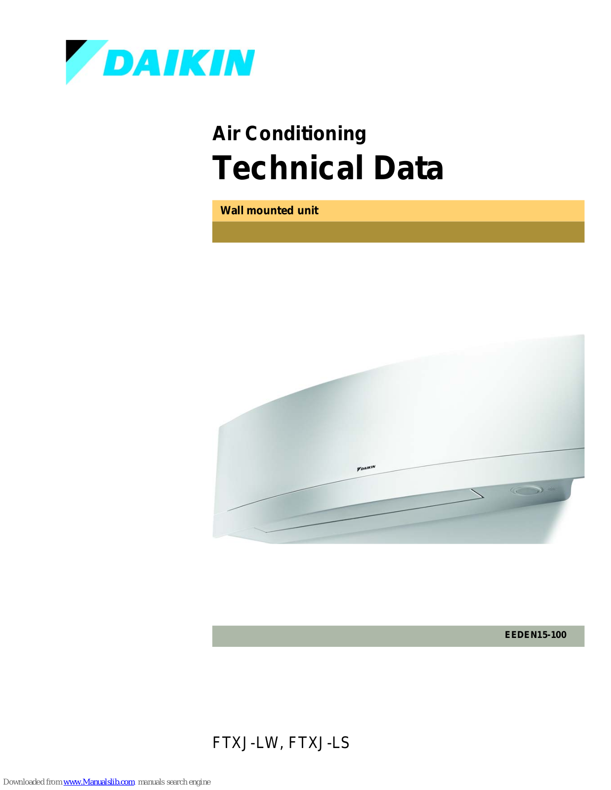 Daikin FTXJ-LW, FTXJ-LS Technical Data Manual