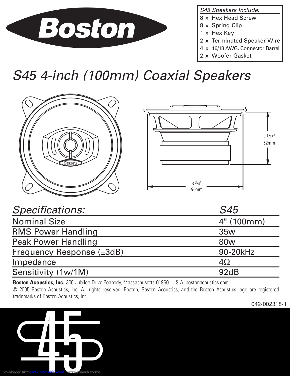 Boston Acoustics S45 Specifications