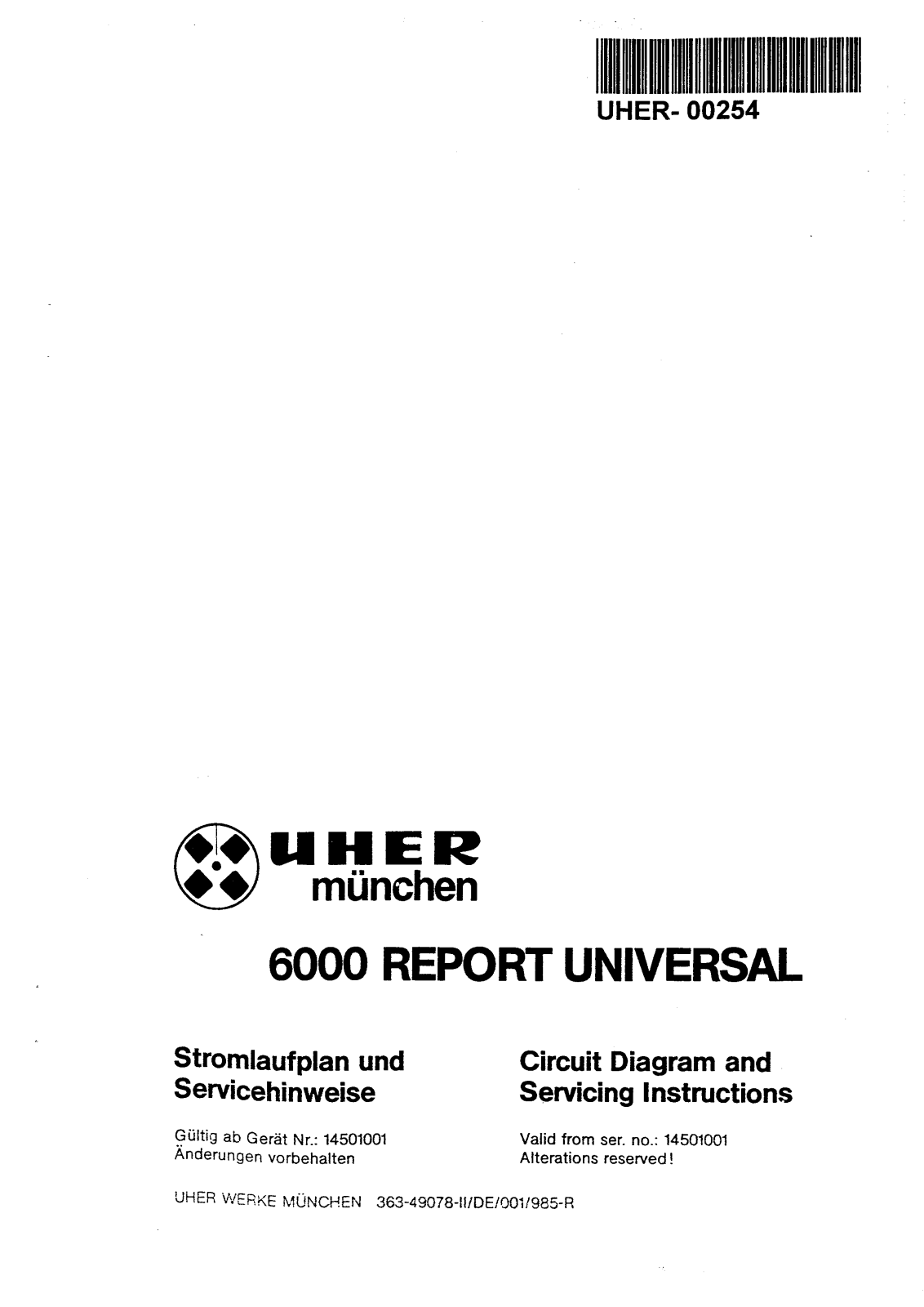 Uher 6000 Service Manual