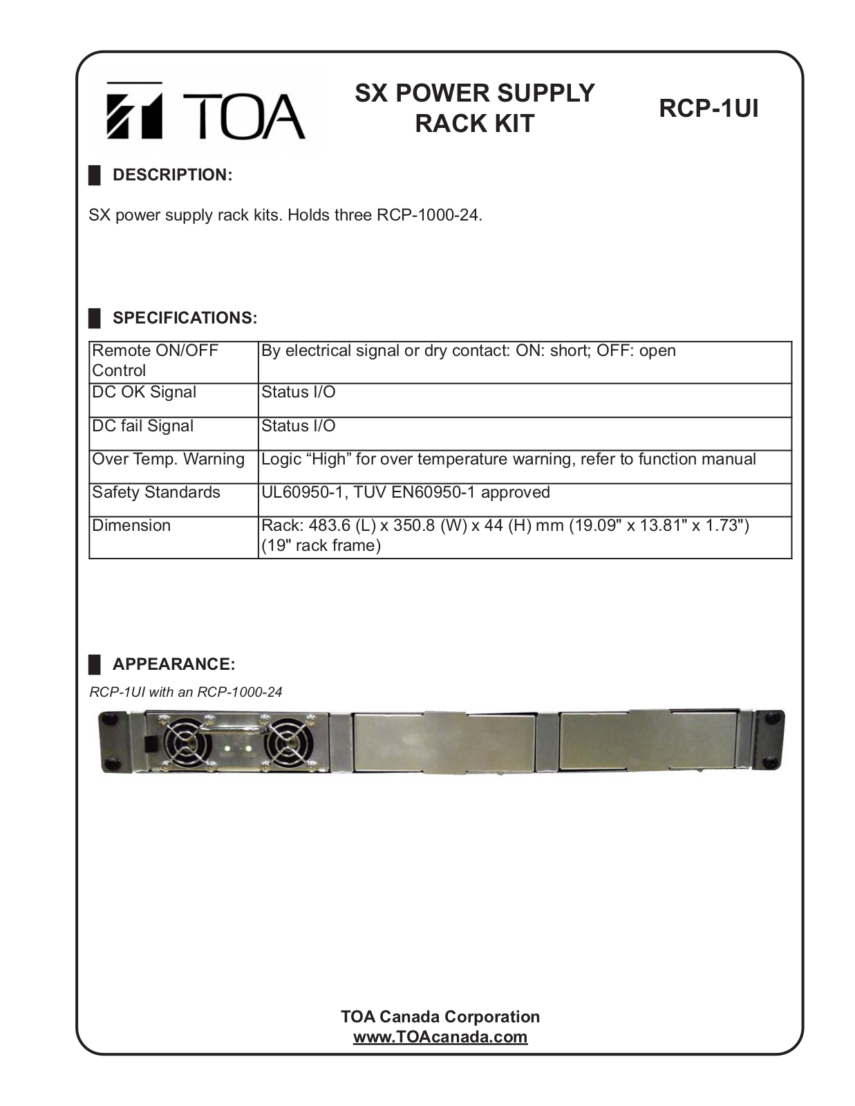 TOA RCP-1UI User Manual