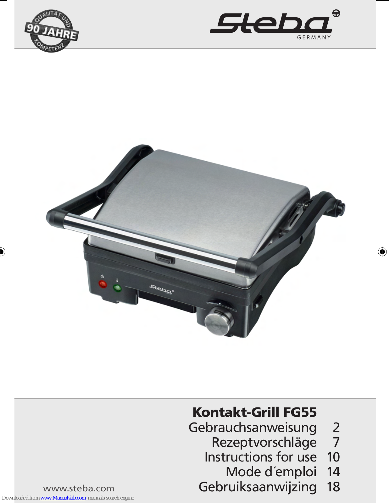 Steba FG55, Kontakt-Grill FG 70 Instructions For Use Manual