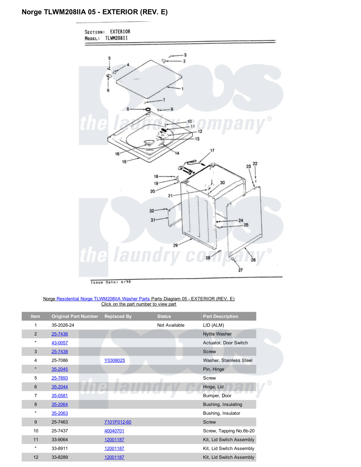 Norge TLWM208IIA Parts Diagram