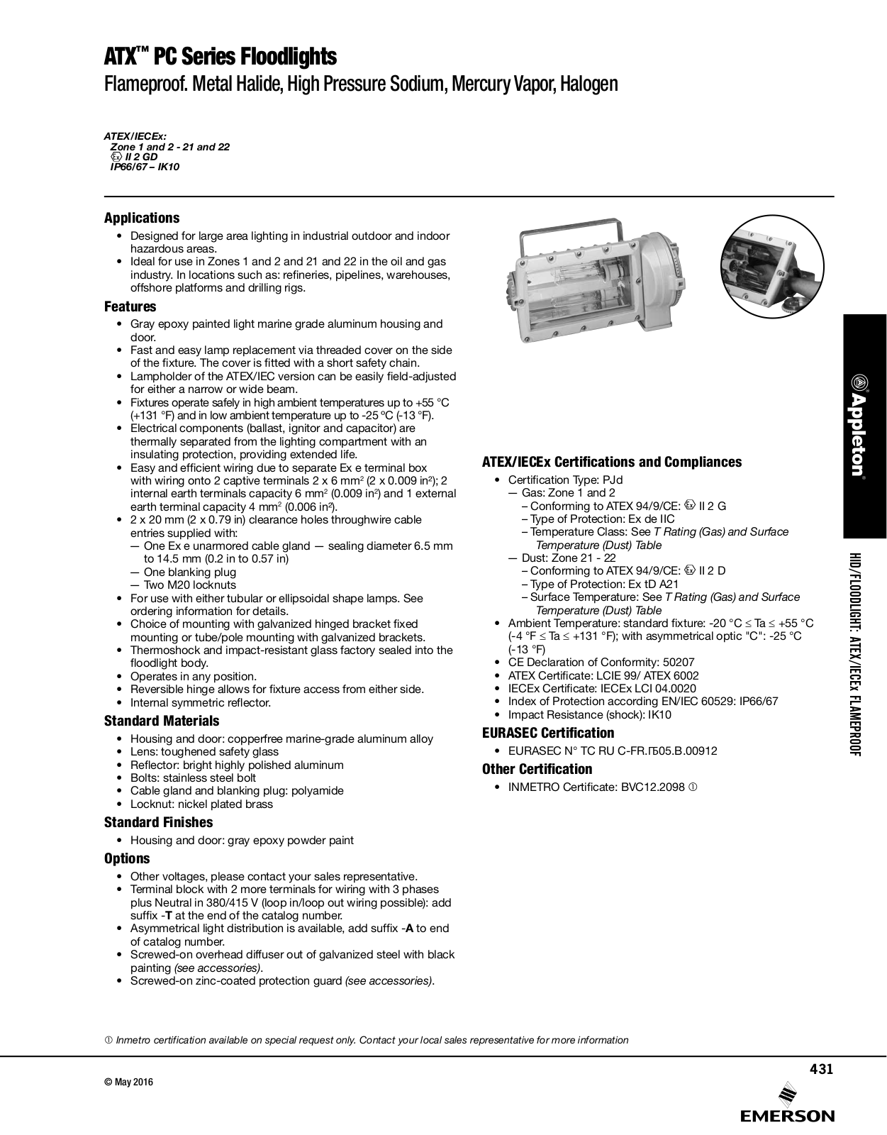 Appleton ATX™ PC Series Floodlights Catalog Page