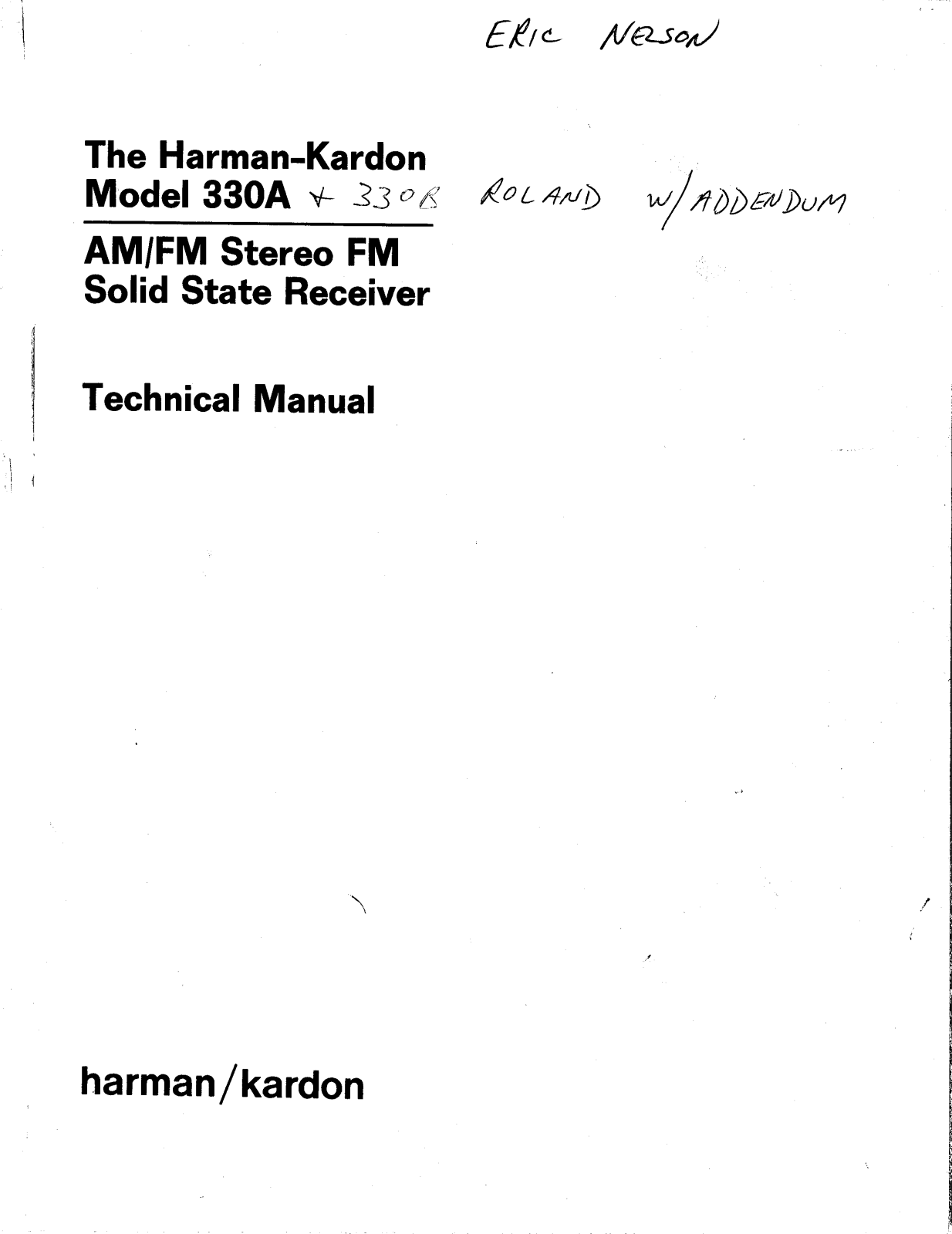 Harman Kardon 330-A, 330-B, HK-330-A, HK-330-B Service manual