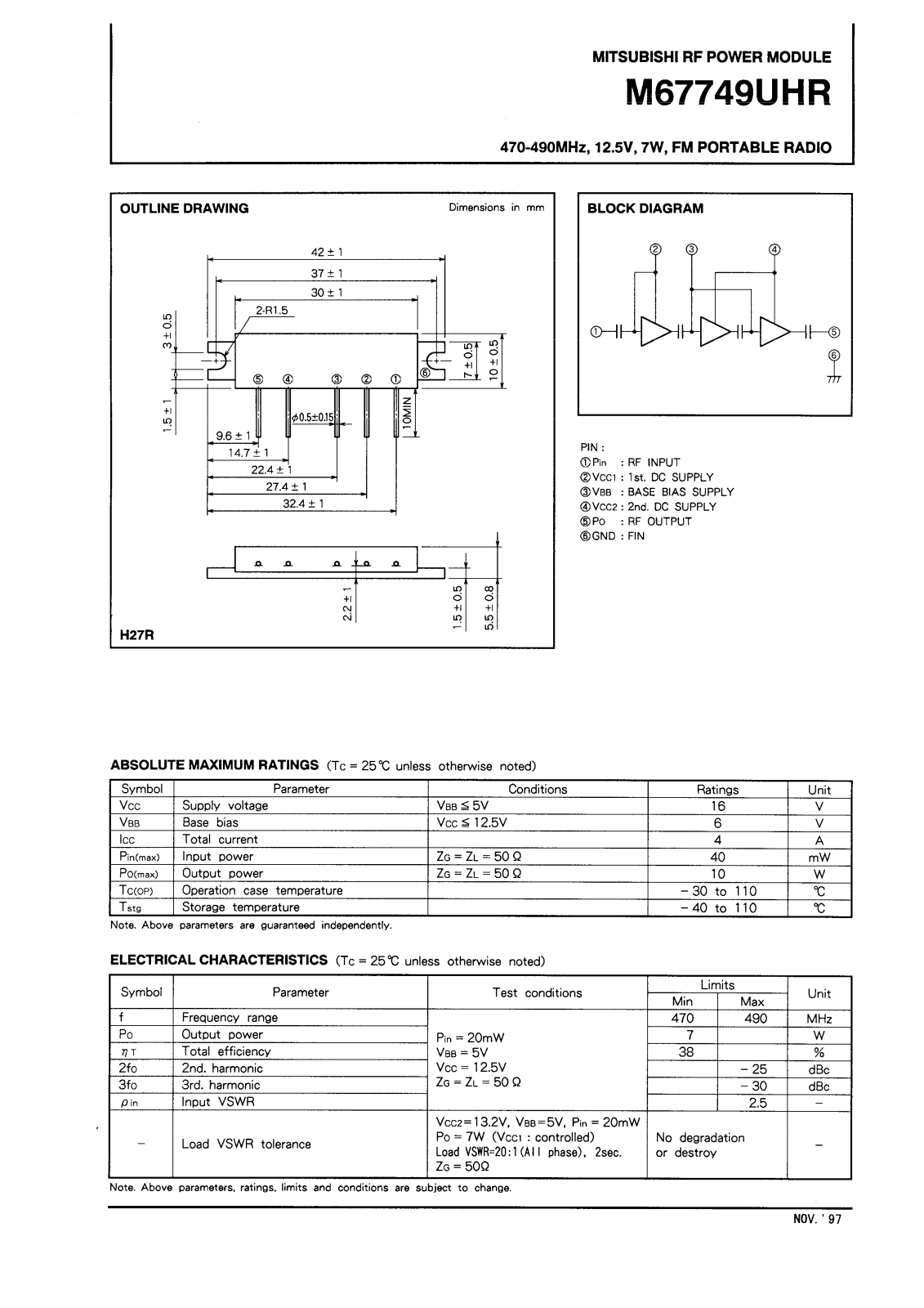 Mitsubishi M67749UHR Datasheet