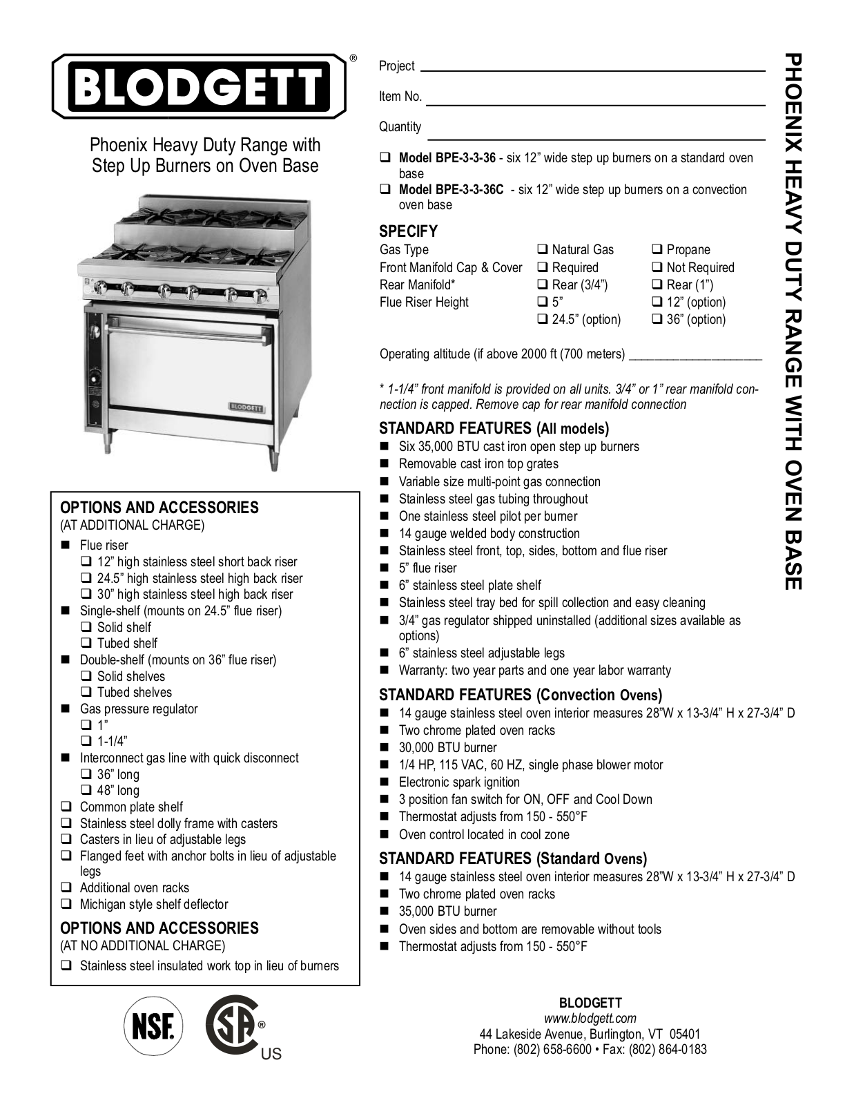 Blodgett BPE-3-3-36 General Manual