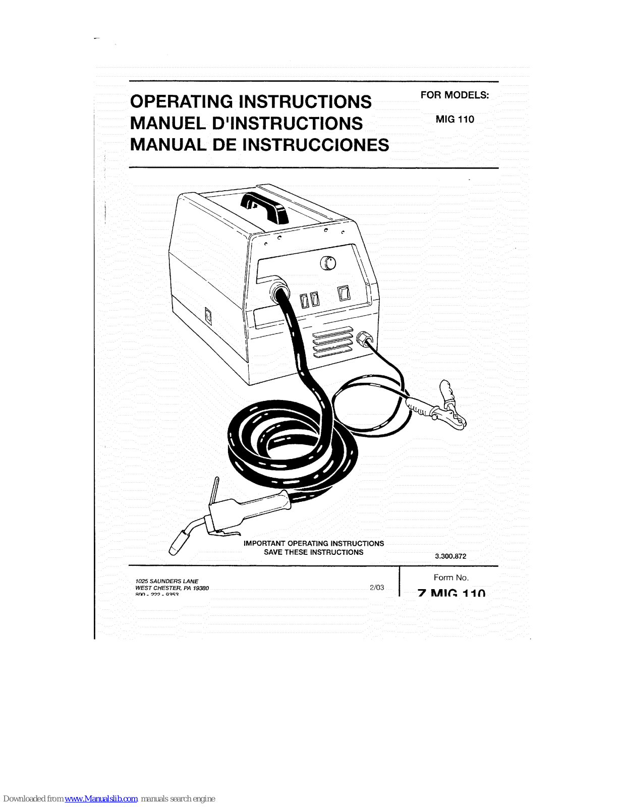 Snap-On MIG 110 Operating Instructions Manual