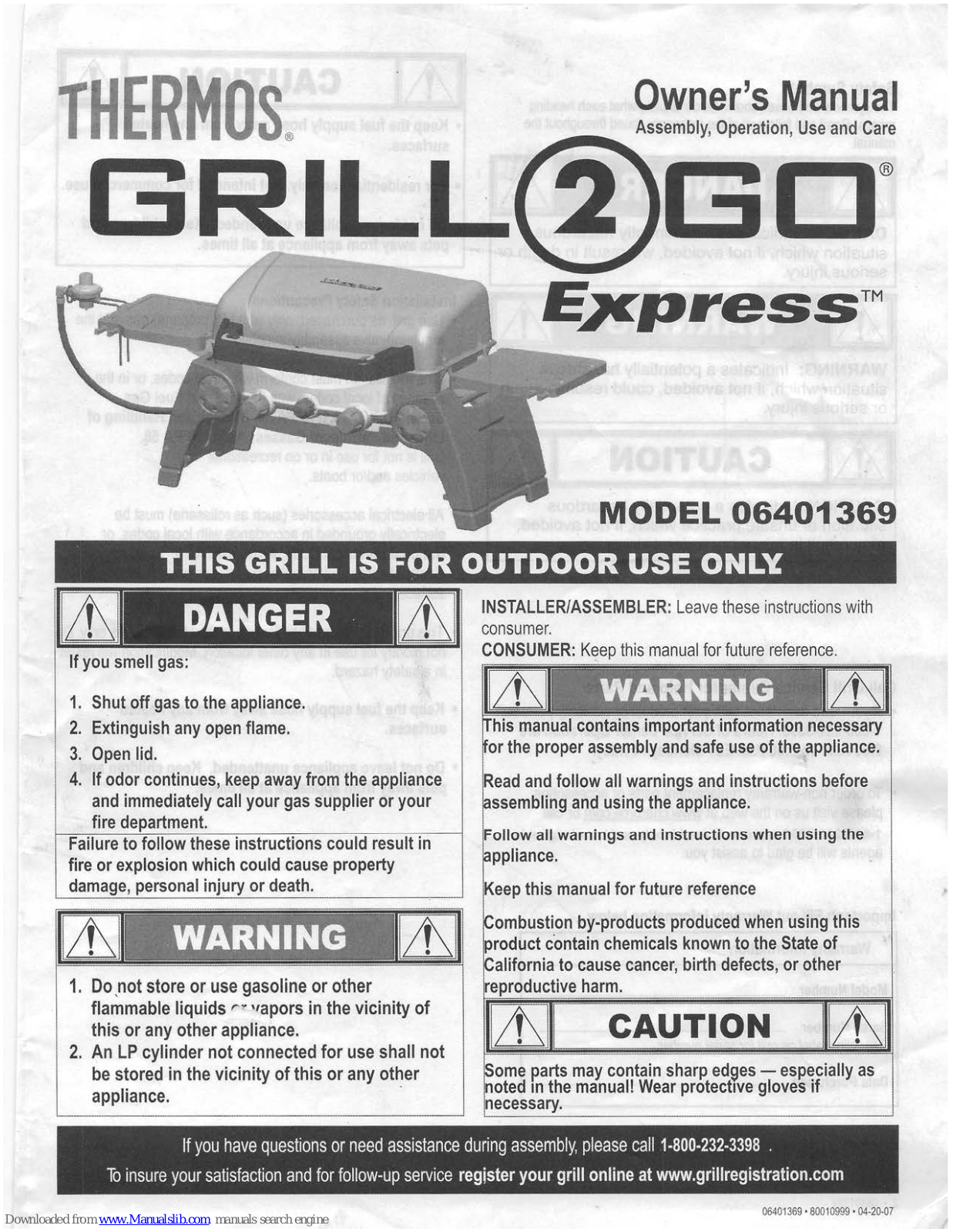 Thermos 06401369, Grill2Go Owner's Manual