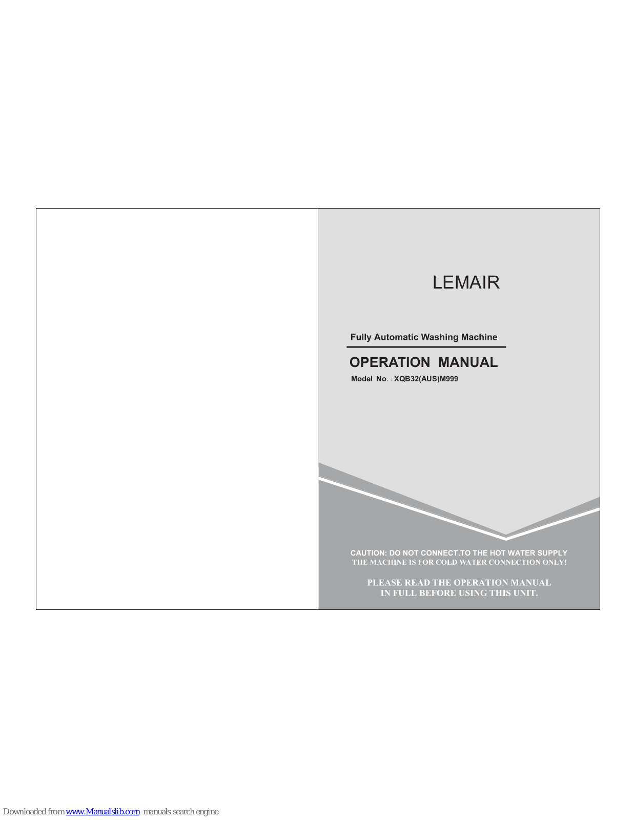 Lemair XQB32M999, XQB32AUSM999 Operation Manual