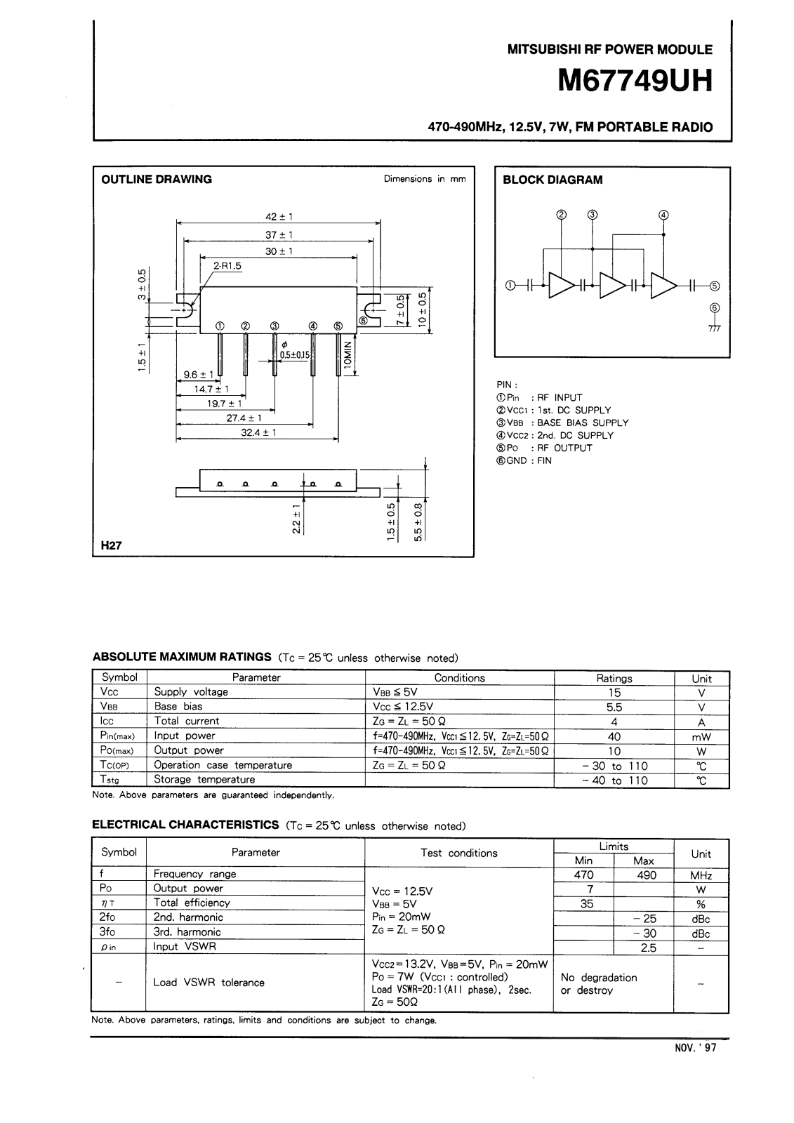 Mitsubishi M67749UH Datasheet