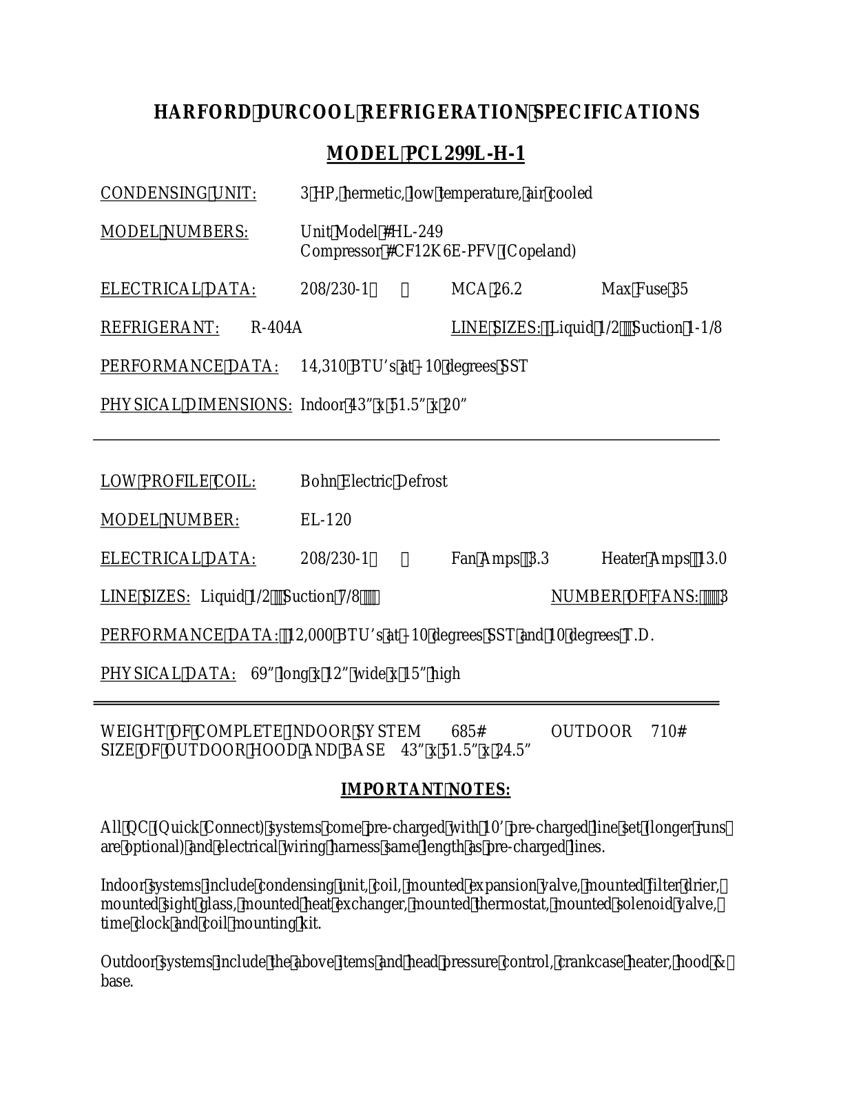 Harford PCL299L-H-1 User Manual