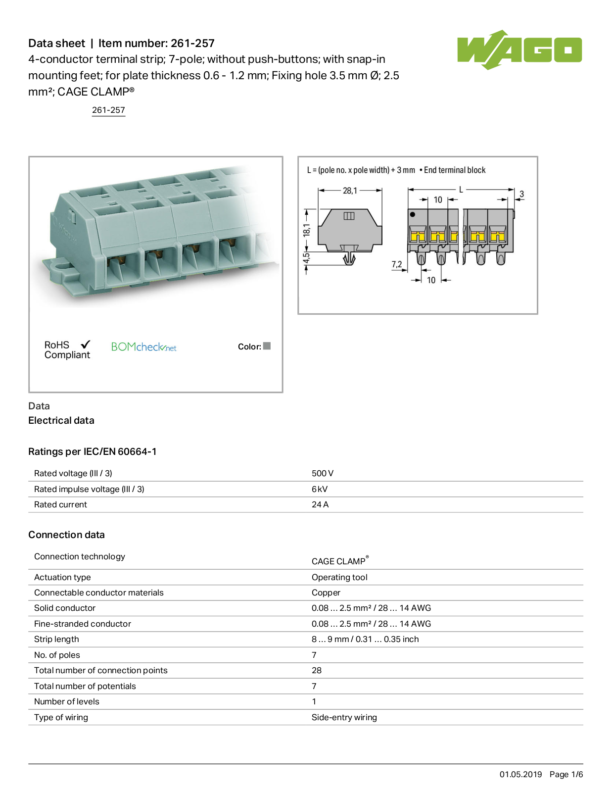 Wago 261-257 Data Sheet