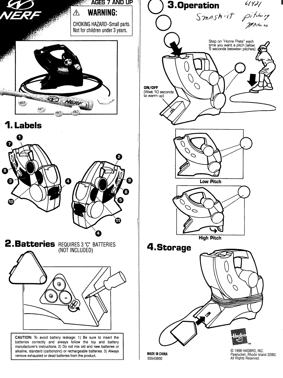 HASBRO Nerf Smash-It Pitching Machine User Manual