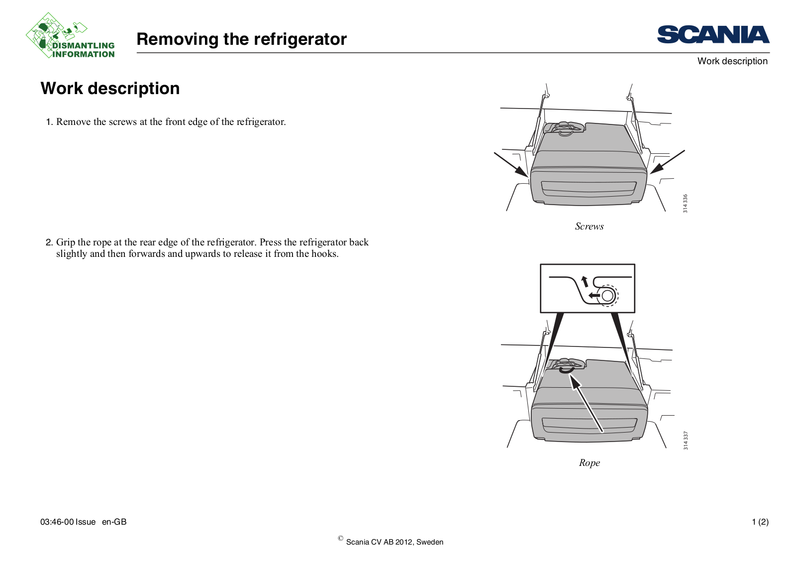 Scania Removing the refrigerator Service Manual