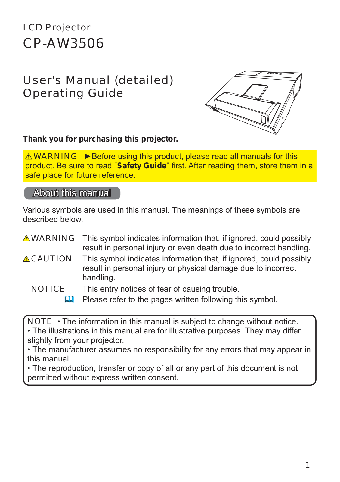 Hitachi CP-AW3506 User Manual