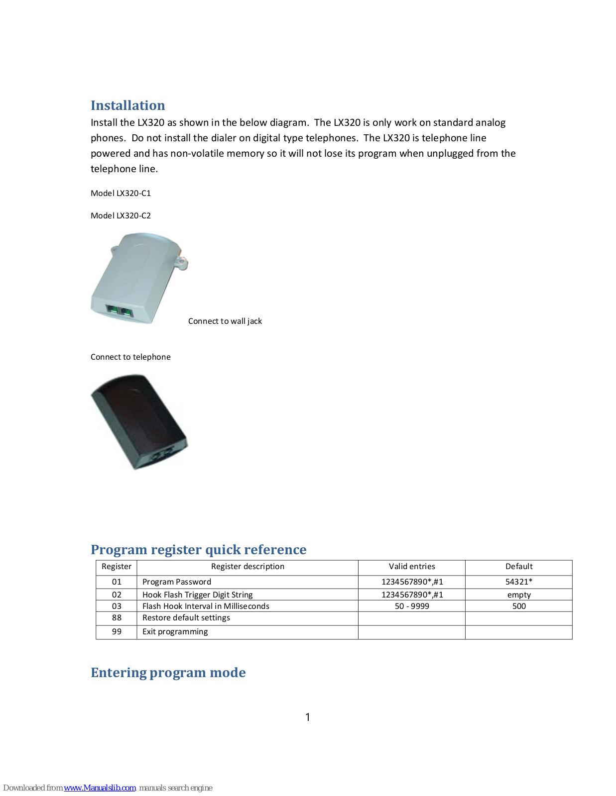 Telongo LX320, LX320-C1, LX320-C2 Installation Manual