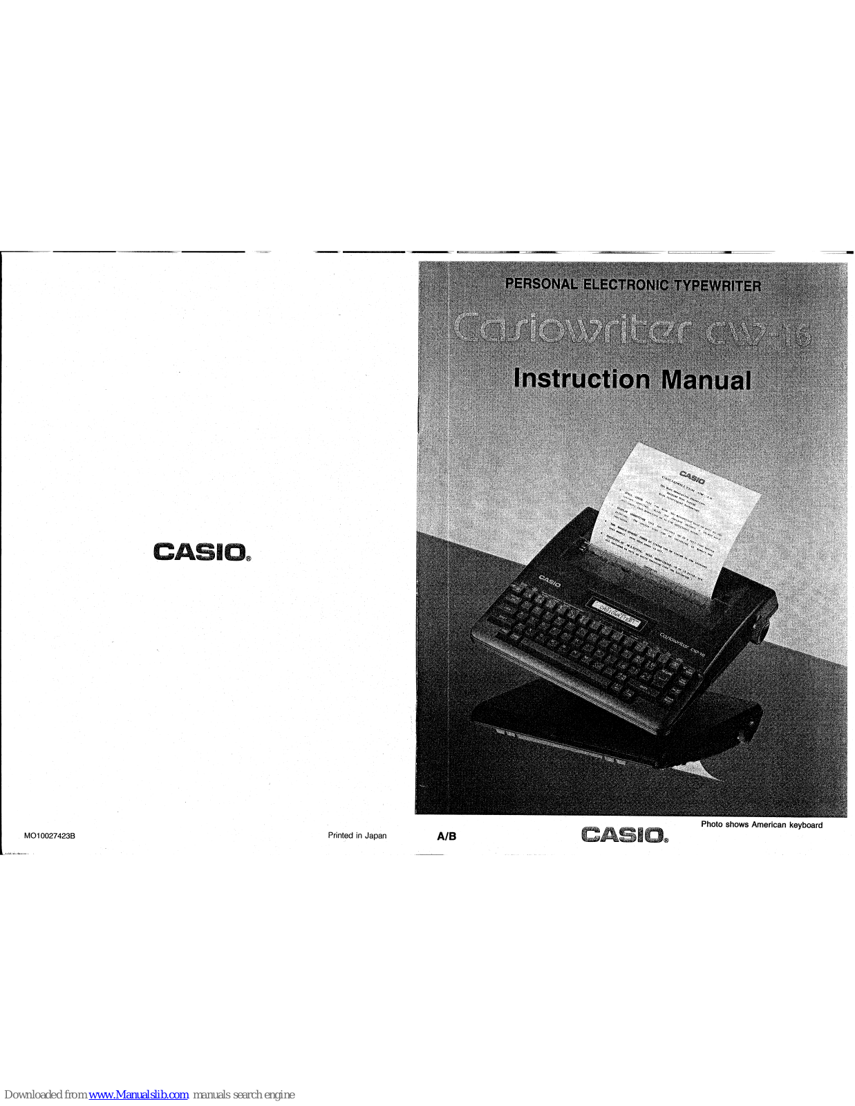 Casio Casiowriter CW-16 Instruction Manual