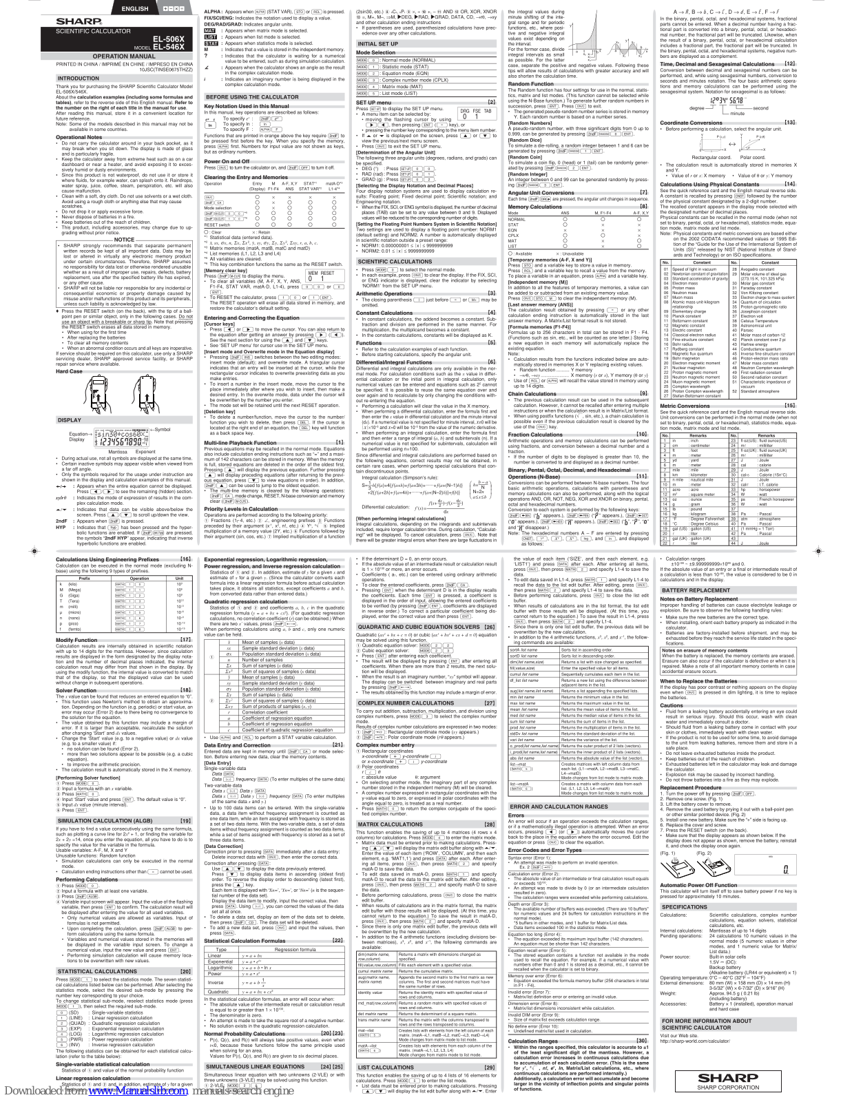 Sharp EL-506XBWH, EL-506X, EL-546X Operation Manual