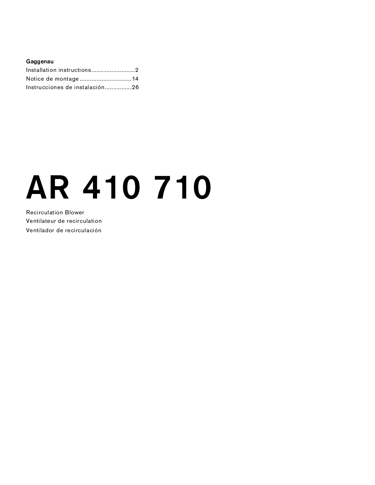 Gaggenau AR410710 Installation manual