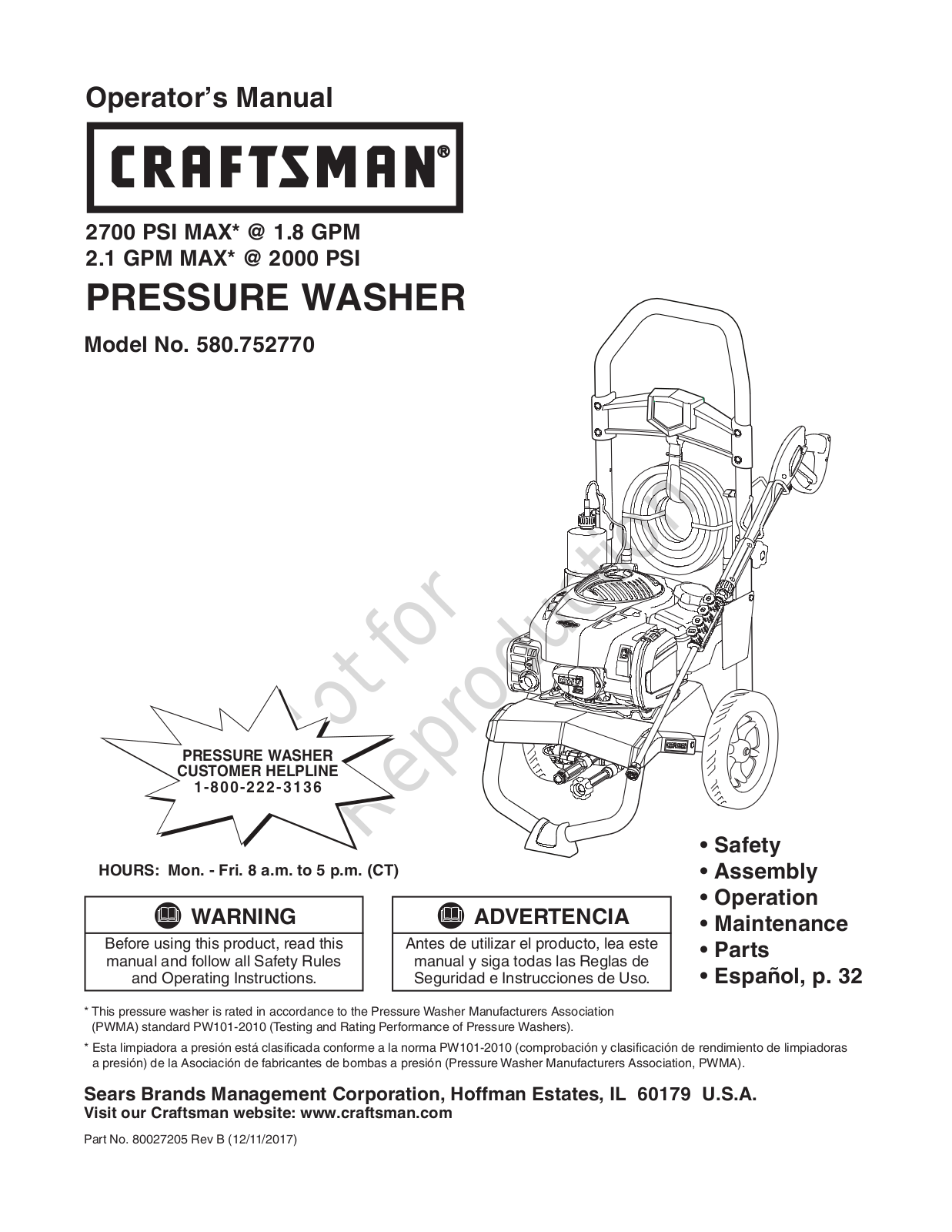 Craftsman 580752770 Owner’s Manual