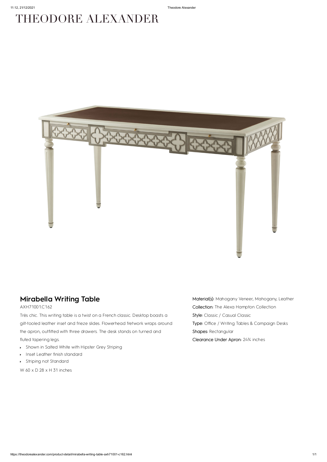 Theodore Alexander FPLJ3589 Specifications - ManualMachine.com