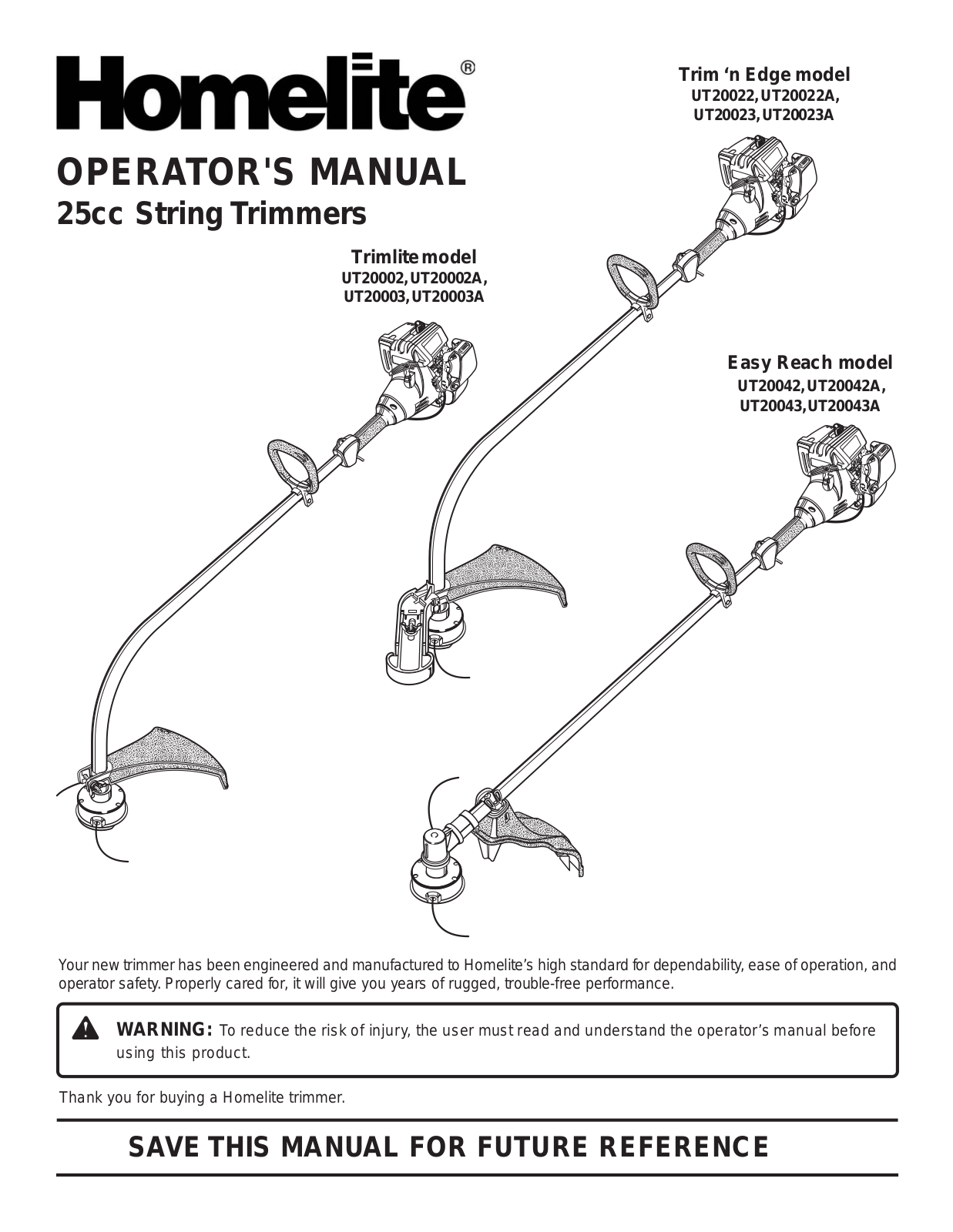 Homelite UT20003A, UT20003, UT20042A, UT20042, UT20022A User Manual