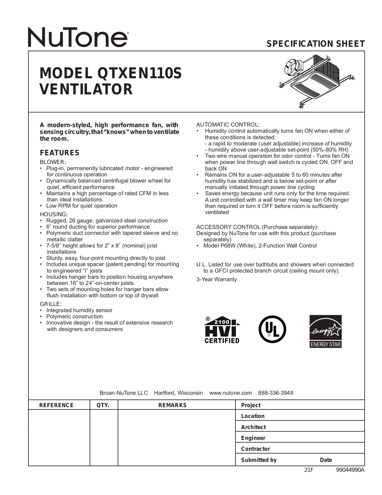 NuTone QTXEN110S User Manual 2