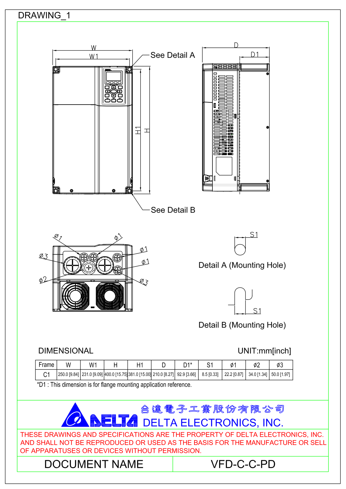 Delta Products VFD-C-C-PD Dimensional Sheet