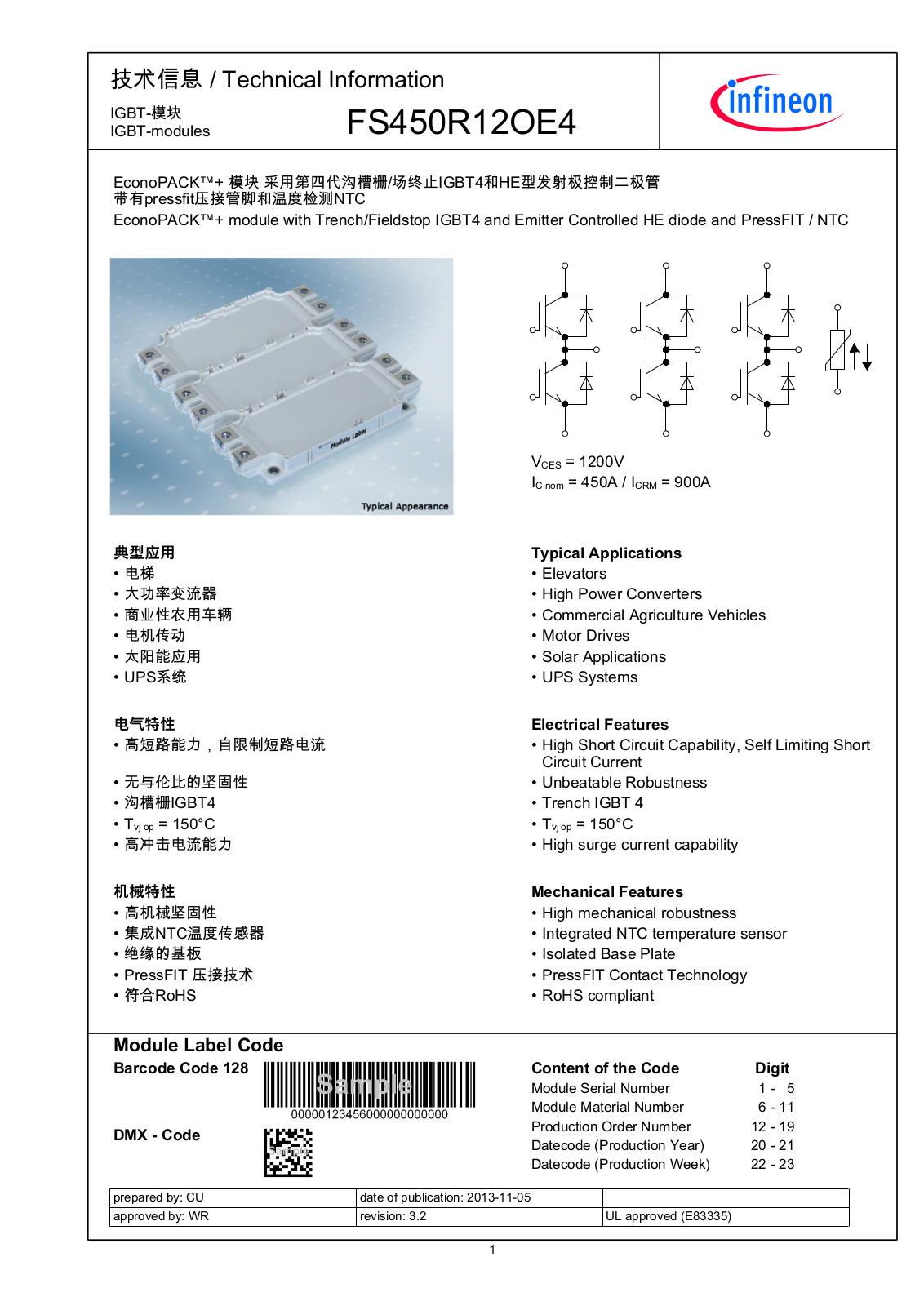 Infineon FS450R12OE4 Data Sheet