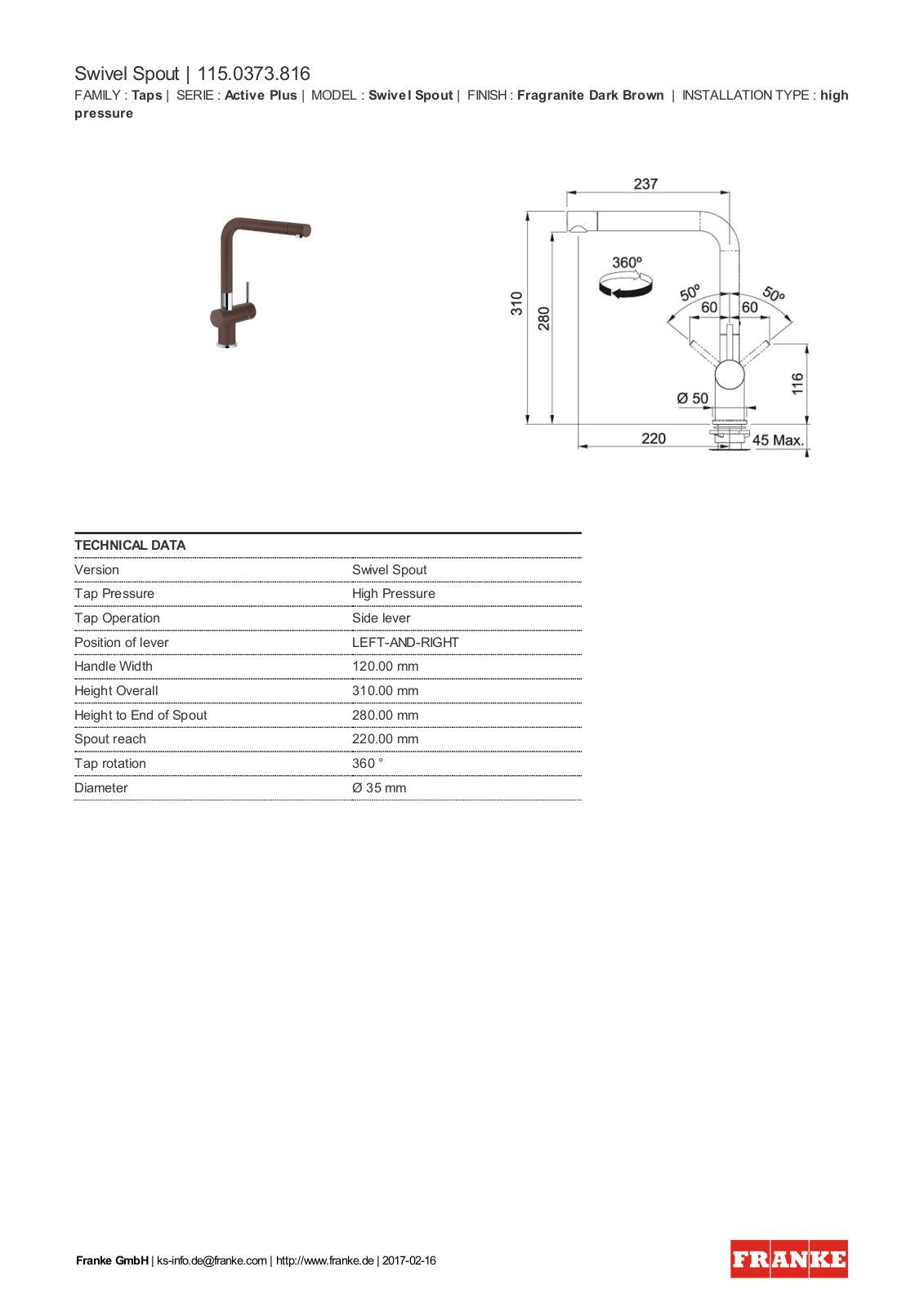 Franke 115.0373.816 Service Manual