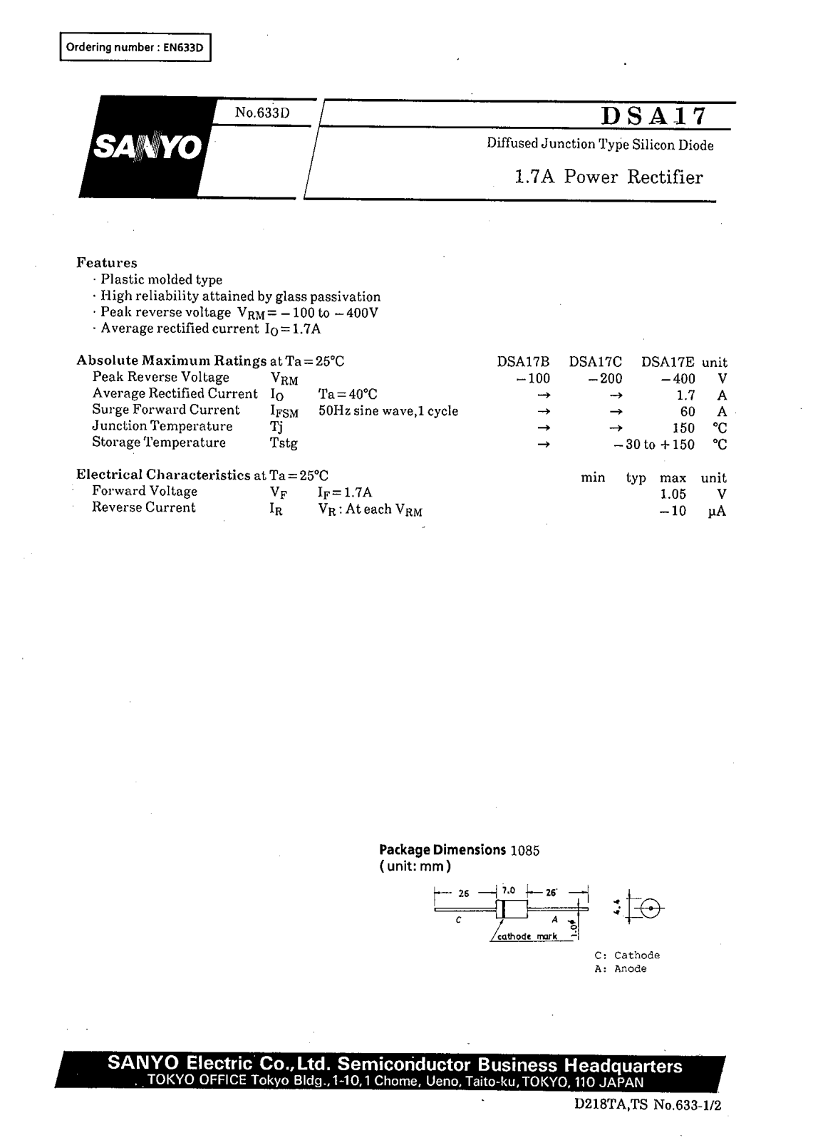 Datasheet DSA17 Datasheet (SANYO) - ManualMachine.com