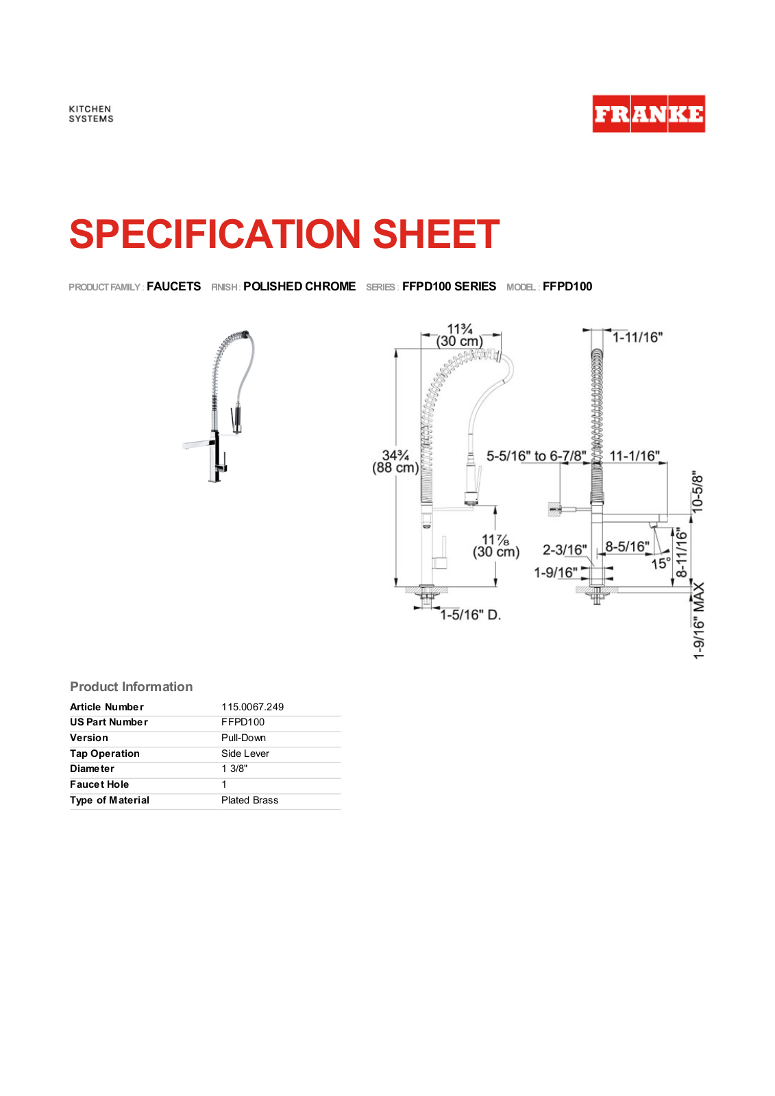 Franke Foodservice FFPD100 User Manual