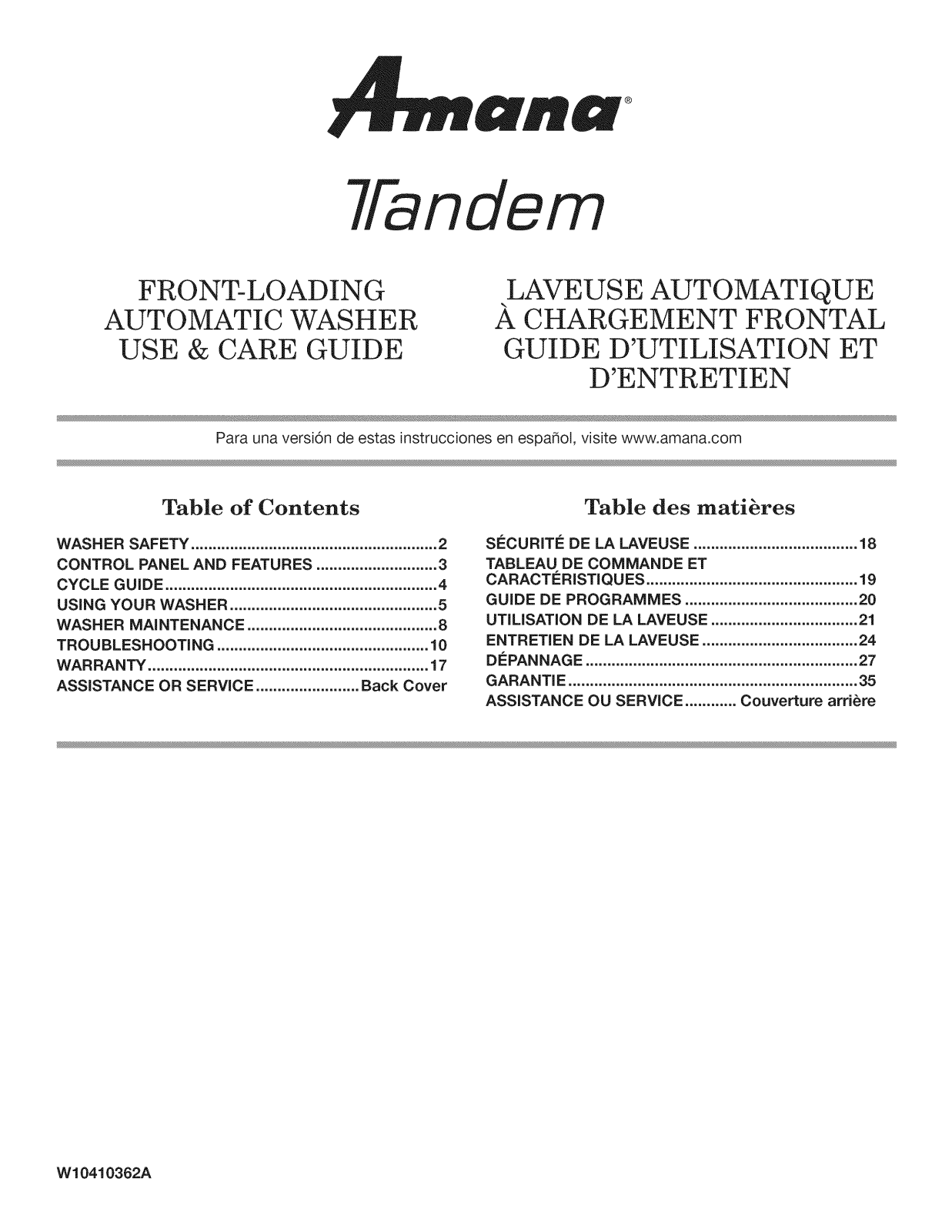 Amana NFW7300WW02 Owner’s Manual