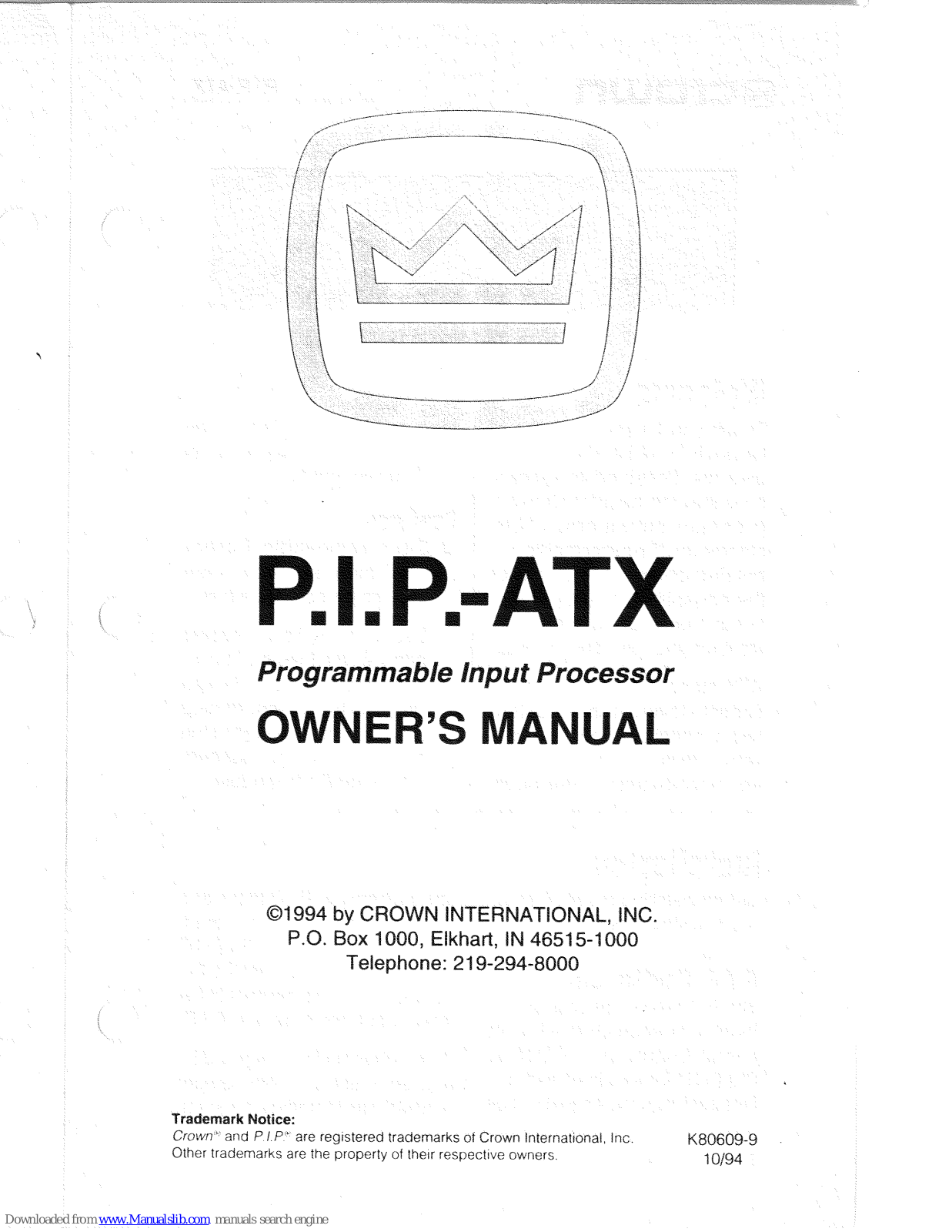 Crown PIP-ATX Owner's Manual