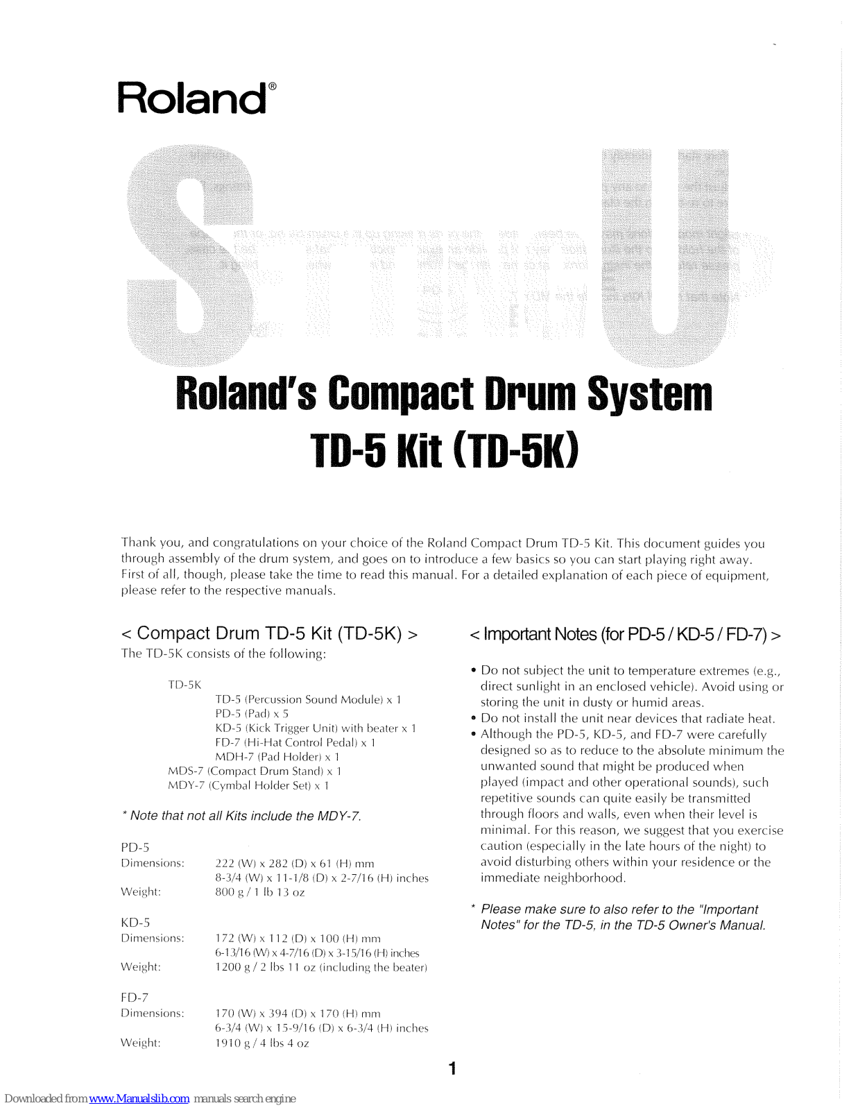 Roland TD-5, TD-5K Kit Manual