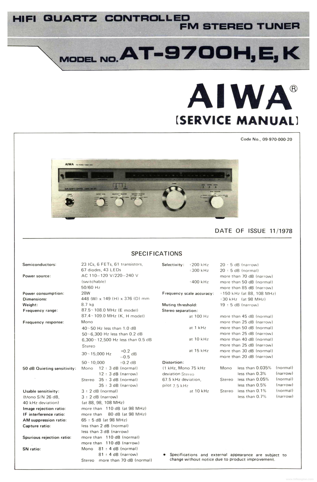 Aiwa at 9700h, at 9700e, at 9700k Service Manual