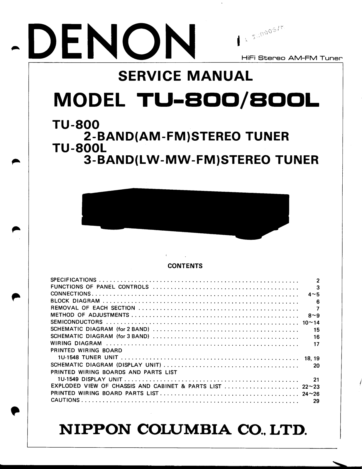 Denon TU-800 Service Bulletin