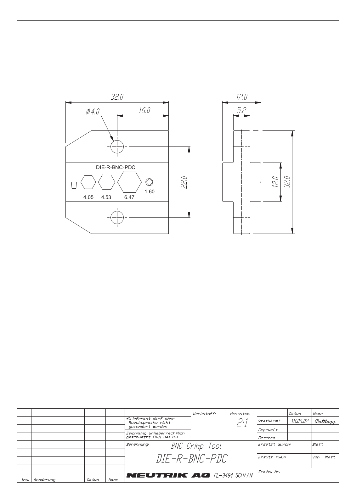 Neutrik DIE-R-BNC-PDC Drawing