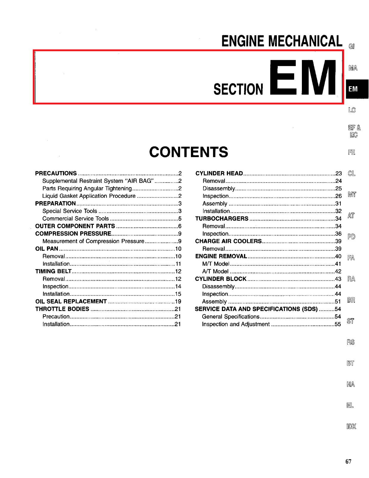 Nissan 300zx Engine Mechanical Section EM 1995 Owner's Manual