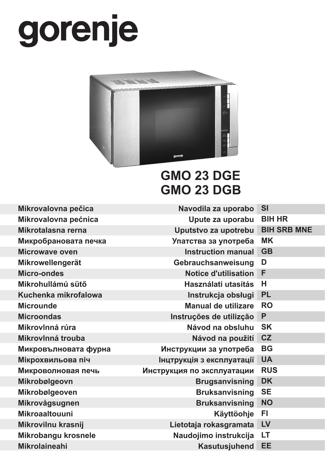 Gorenje GMO-23 DGB User Manual