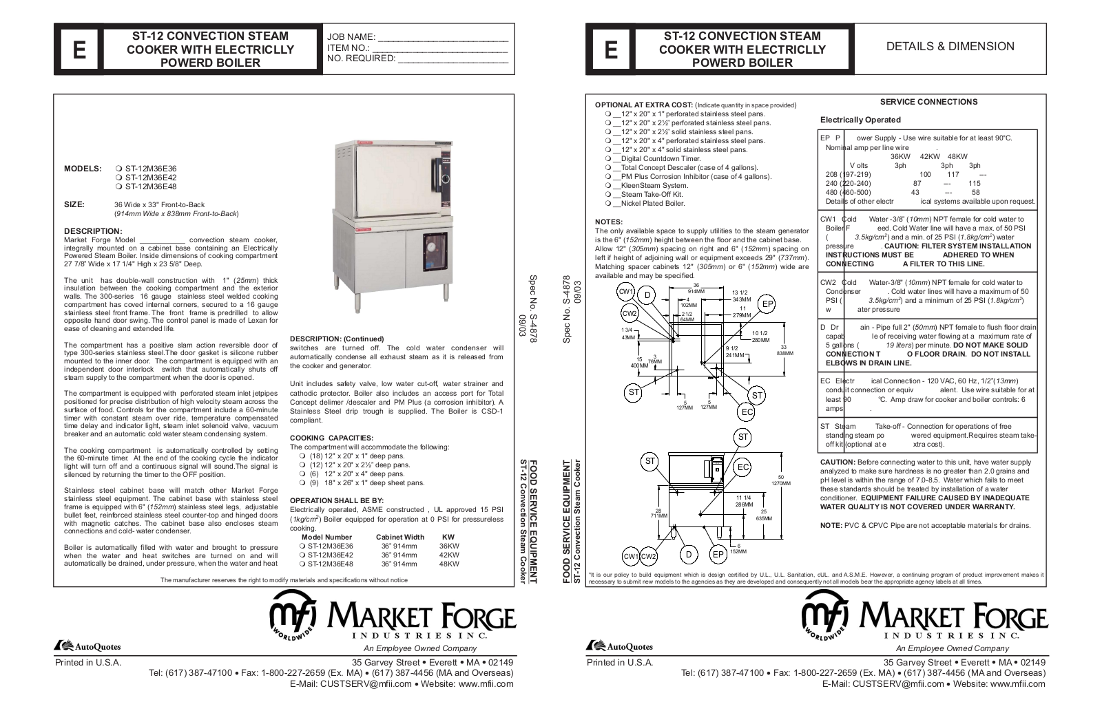 Market Forge ST-12M36E36 User Manual