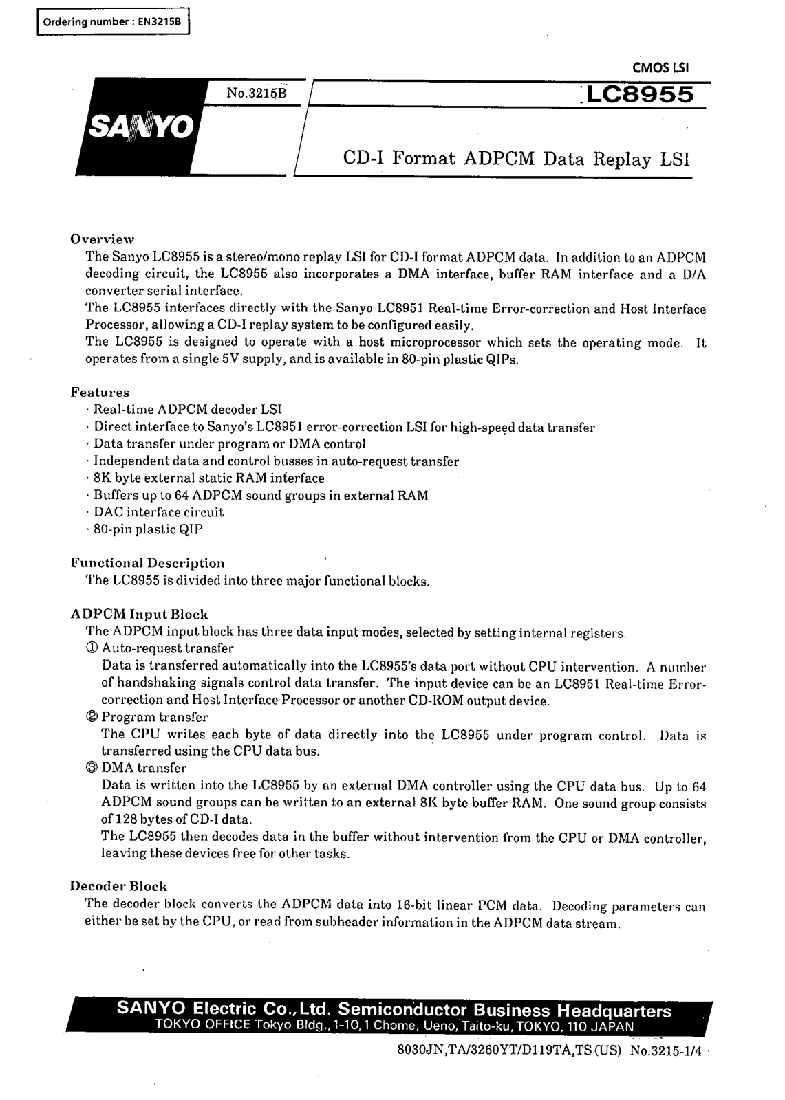 SANYO LC8955 Datasheet